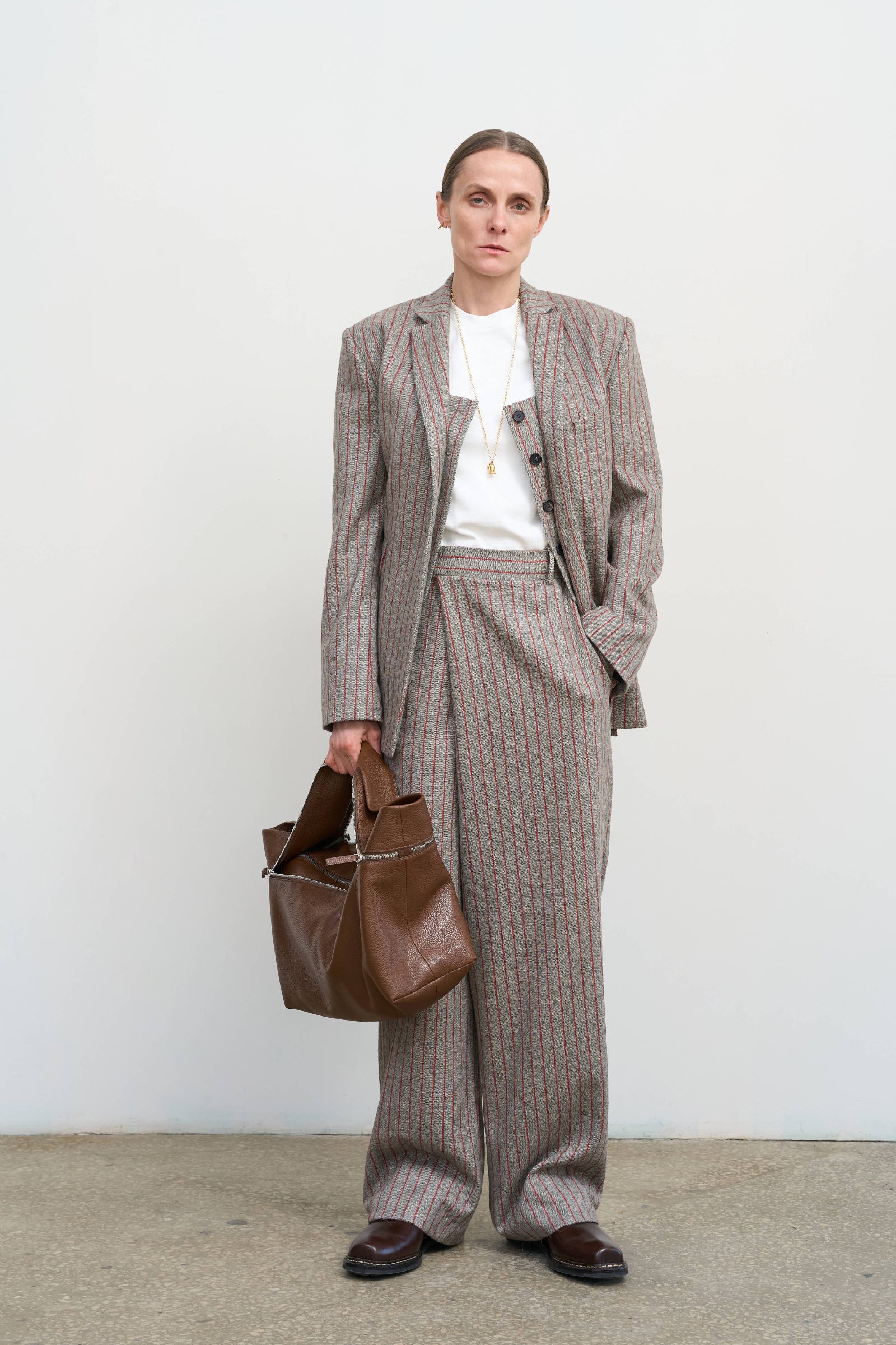Pinstriped Fitted Jacket With Twisted Back Detail