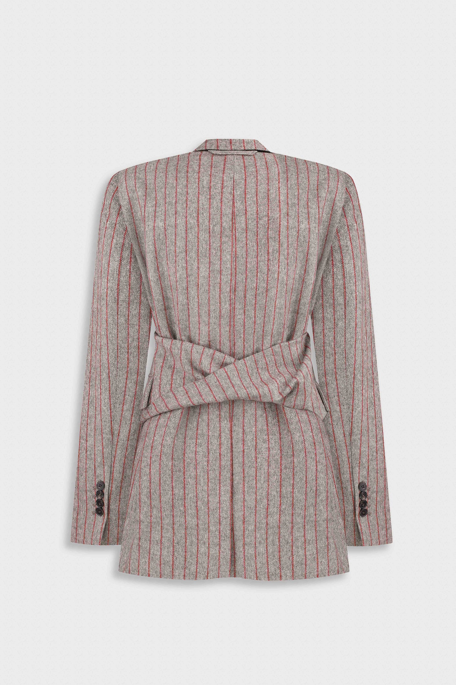 PINSTRIPED FITTED JACKET WITH TWISTED BACK DETAIL