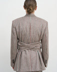 PINSTRIPED FITTED JACKET WITH TWISTED BACK DETAIL