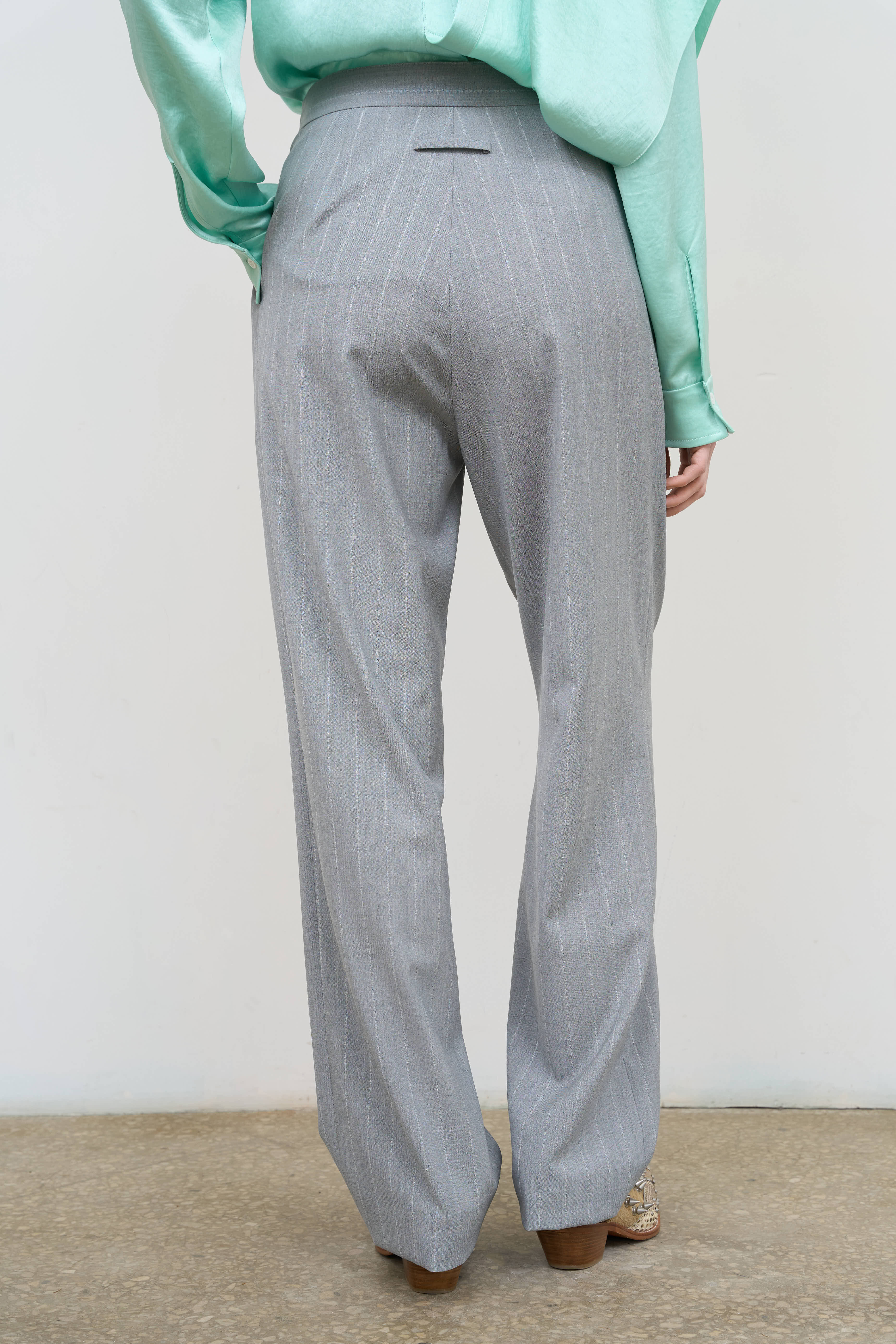 は*ぴ様 断*離様 Archive Striped Wide Slacks 90 LITKOVSKA Pinstriped Wide-Leg Pants | Virgin Wool Grey