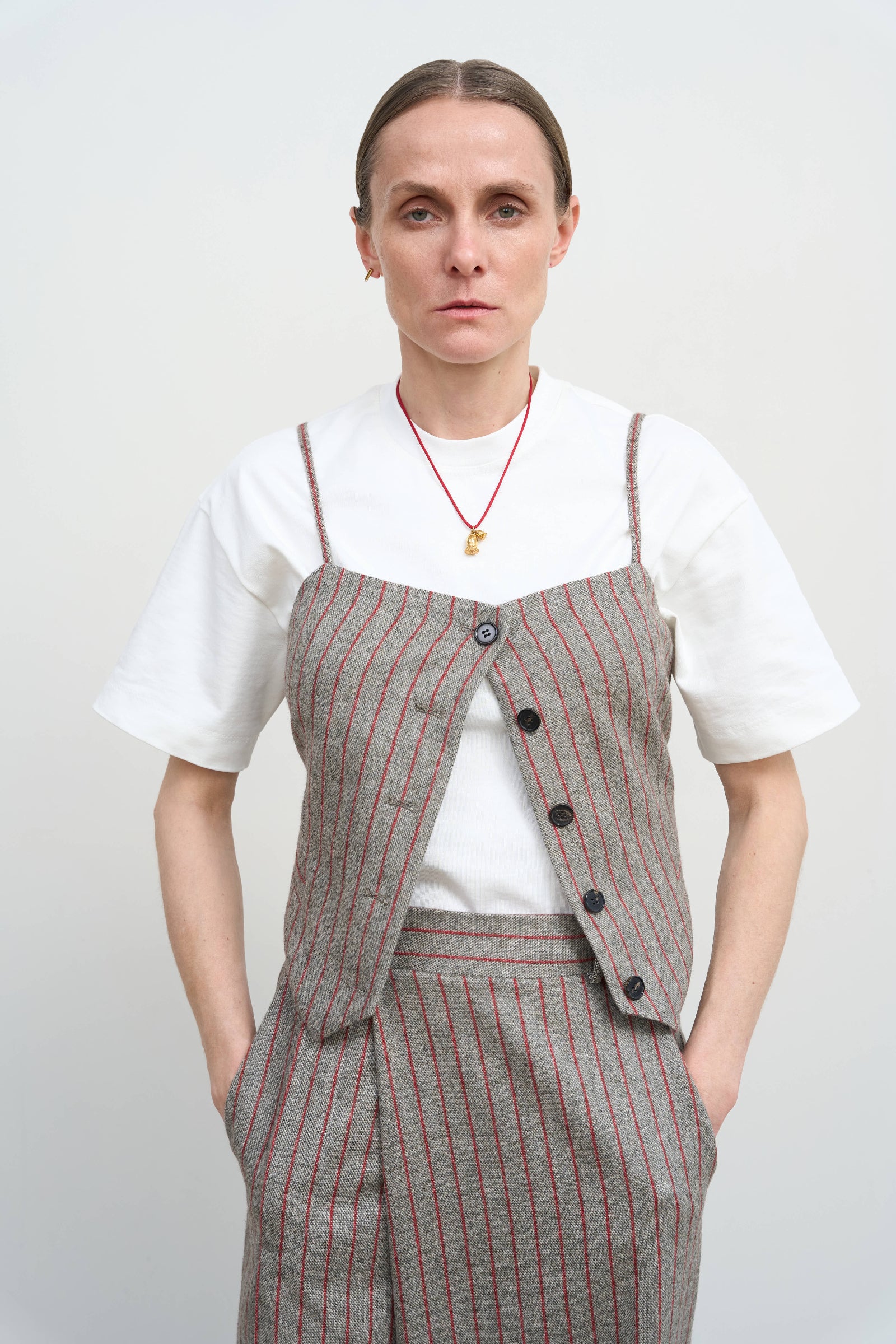 PINSTRIPED WOOL-BLEND VEST