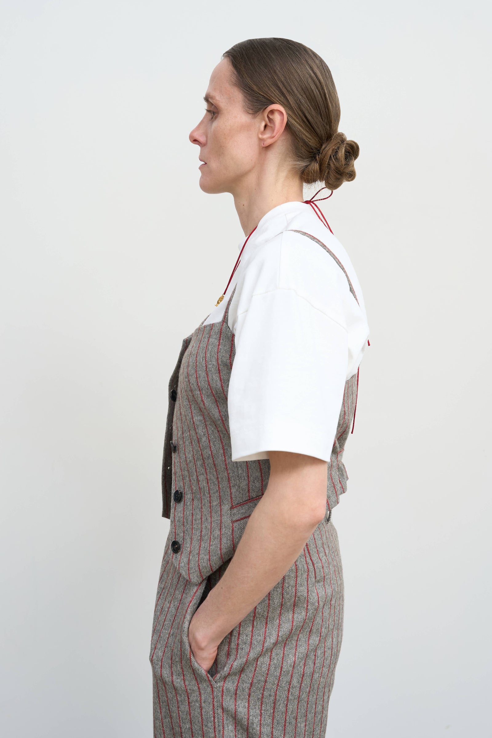 Pinstriped Wool Blend Vest