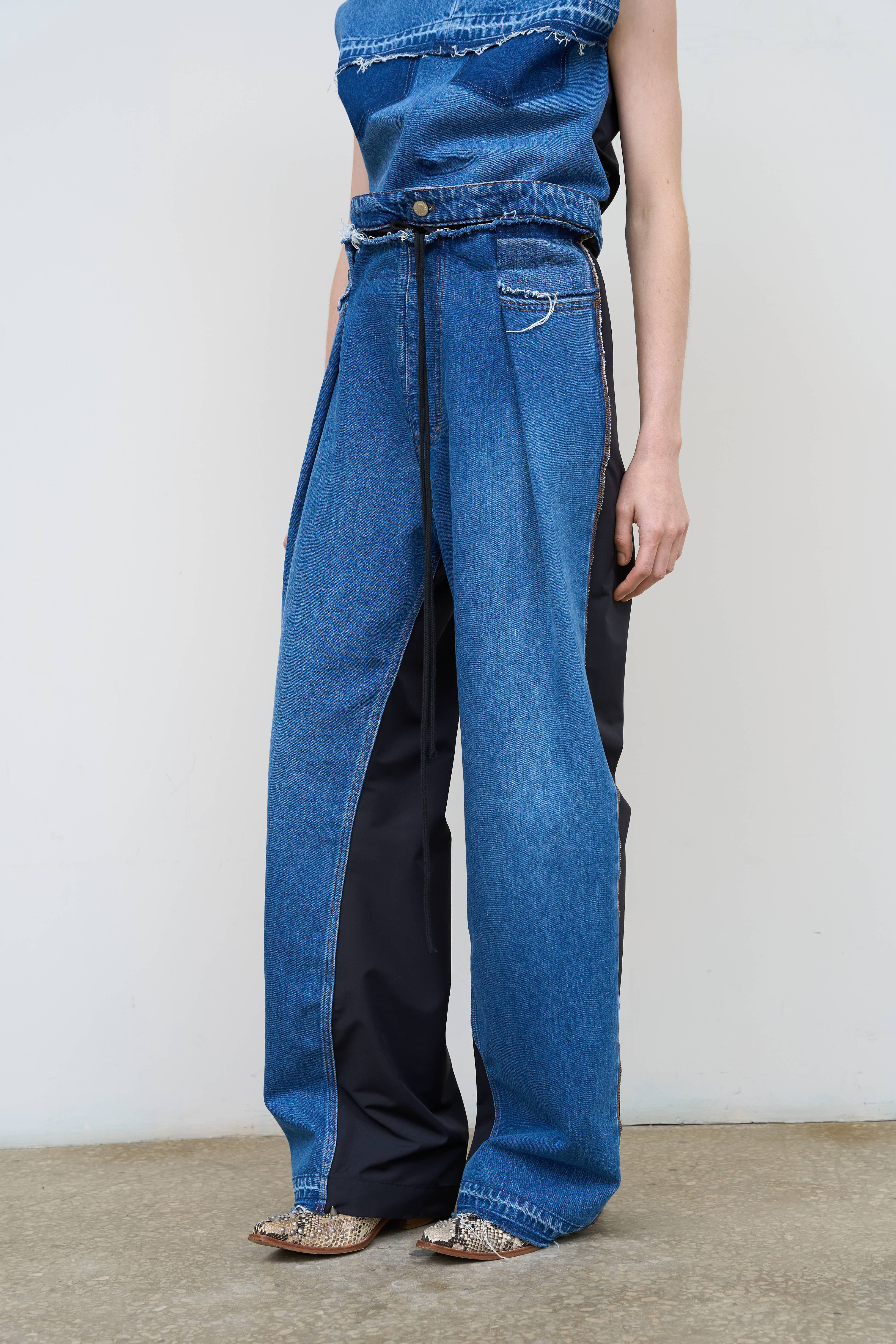 Time sale 美品 LITKOVSKA jeans デニム 32 LITKOVSKA Pleated Wide-Leg Jeans | Two-Tone Denim