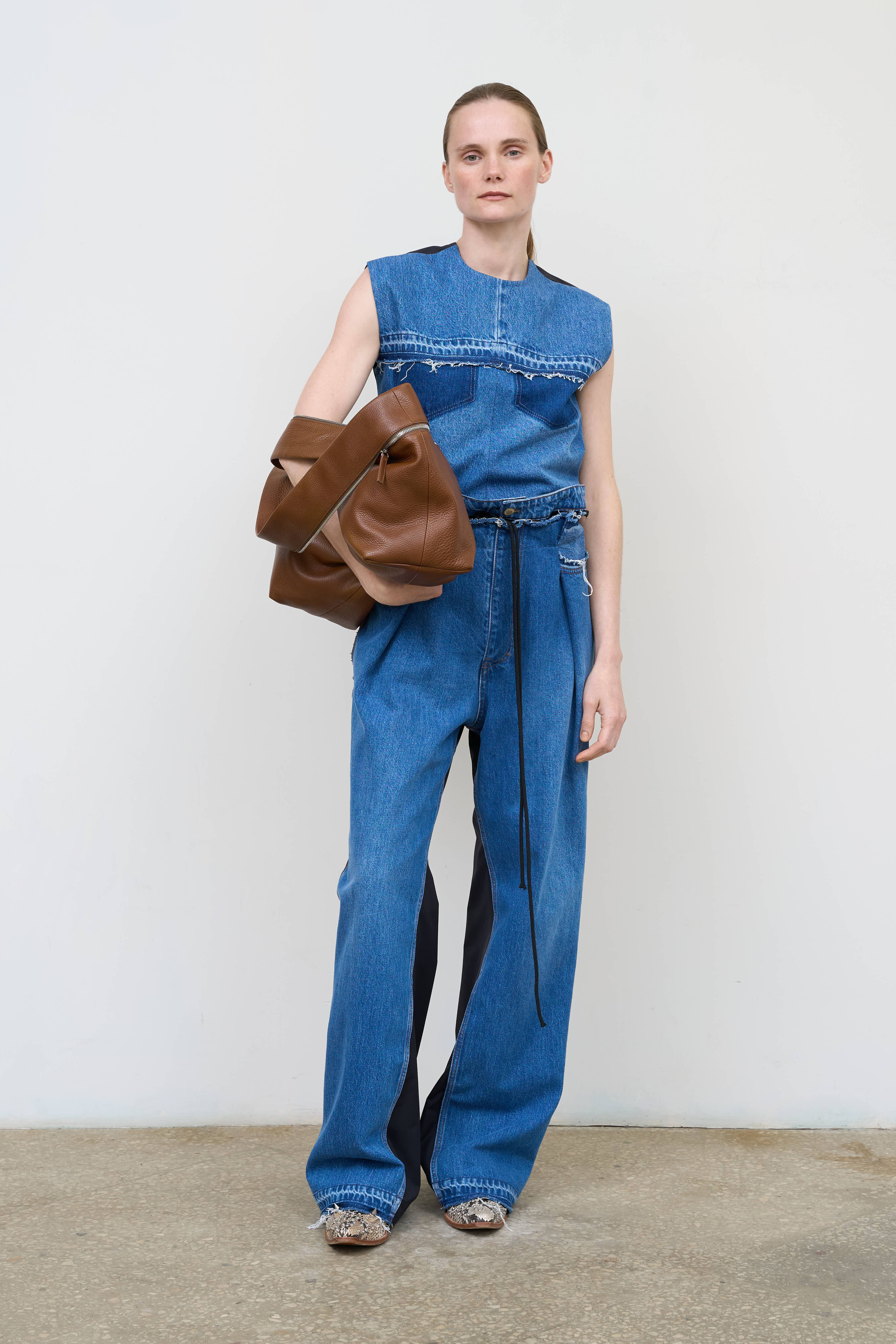 LITKOVSKA Pleated Wide-Leg Jeans | Two-Tone Denim