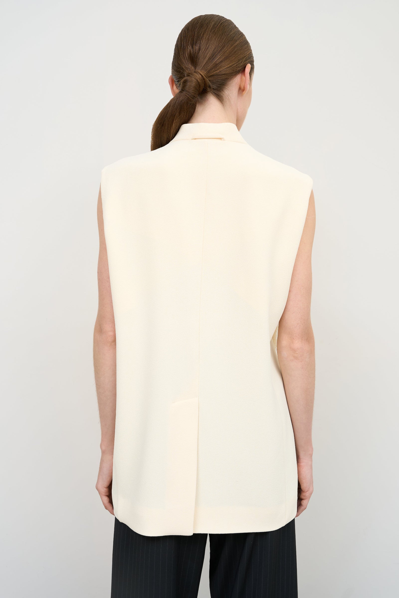 SOFT BLEND VEST WITH KNEE-LENGTH SCARF AND FRINGE DETAIL back