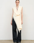 SOFT BLEND VEST WITH KNEE-LENGTH SCARF AND FRINGE DETAIL front
