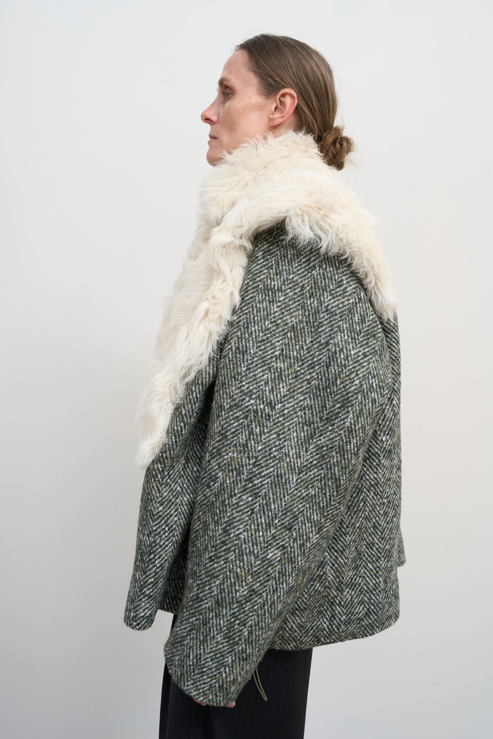 SHEARLING-TRIMMED WOOL BOMBER
