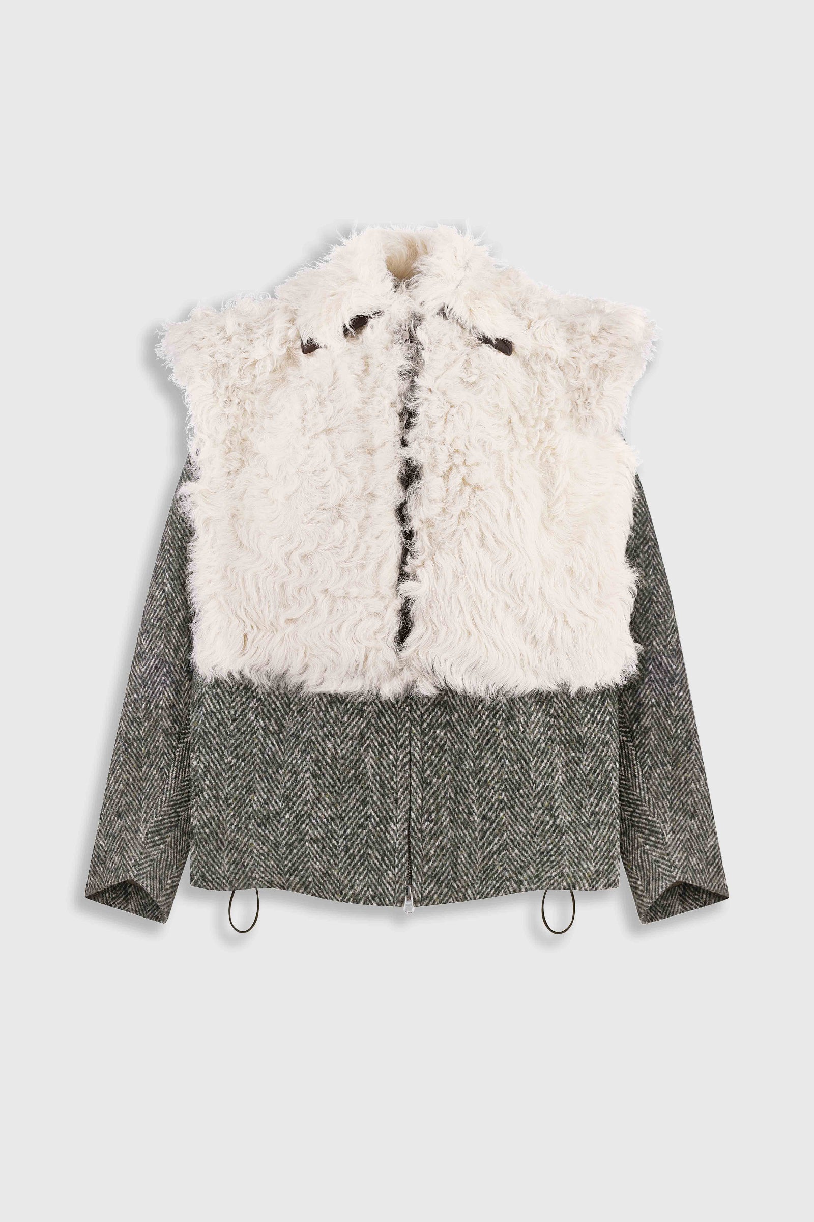 SHEARLING-TRIMMED WOOL BOMBER