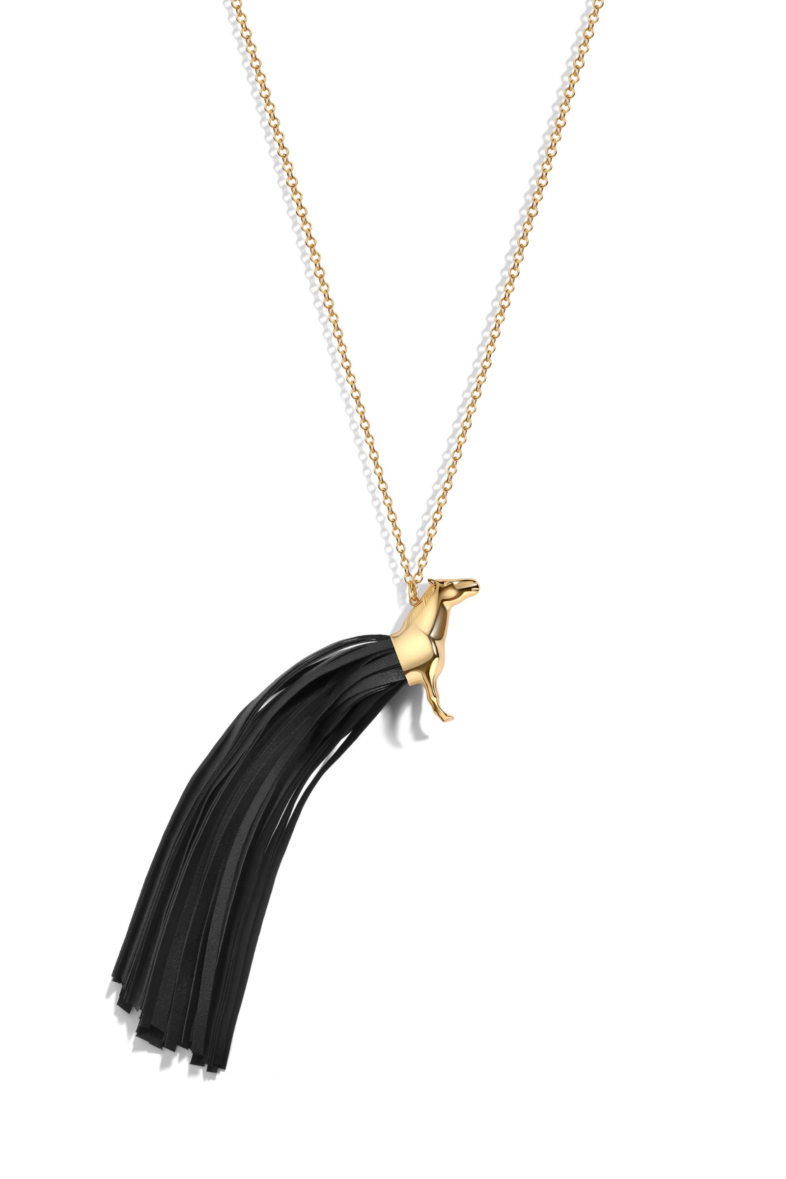 Spirit Gold-Plated Pendant with Black Leather-Fringed Tail
