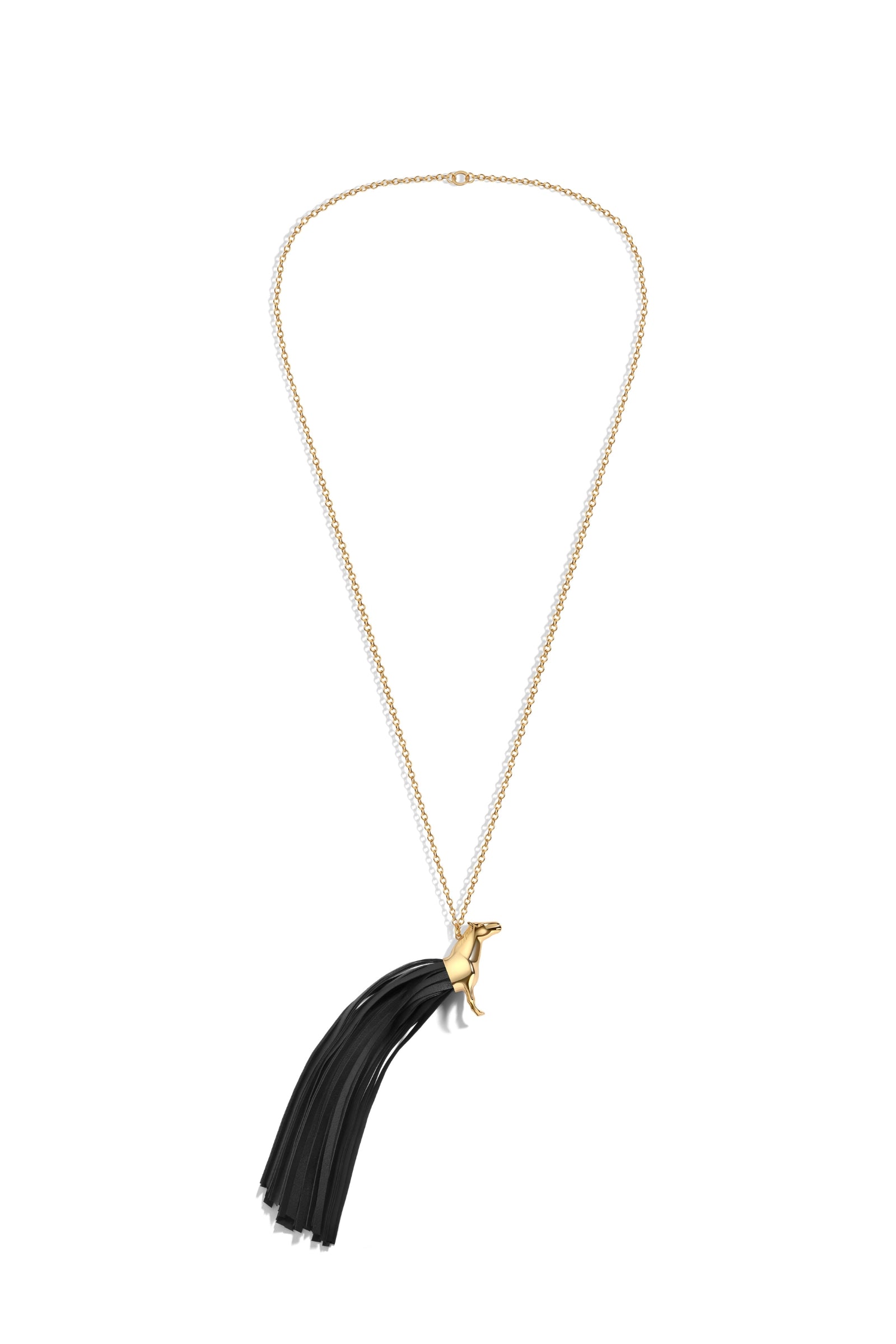 Spirit Gold-Plated Pendant with Black Leather-Fringed Tail