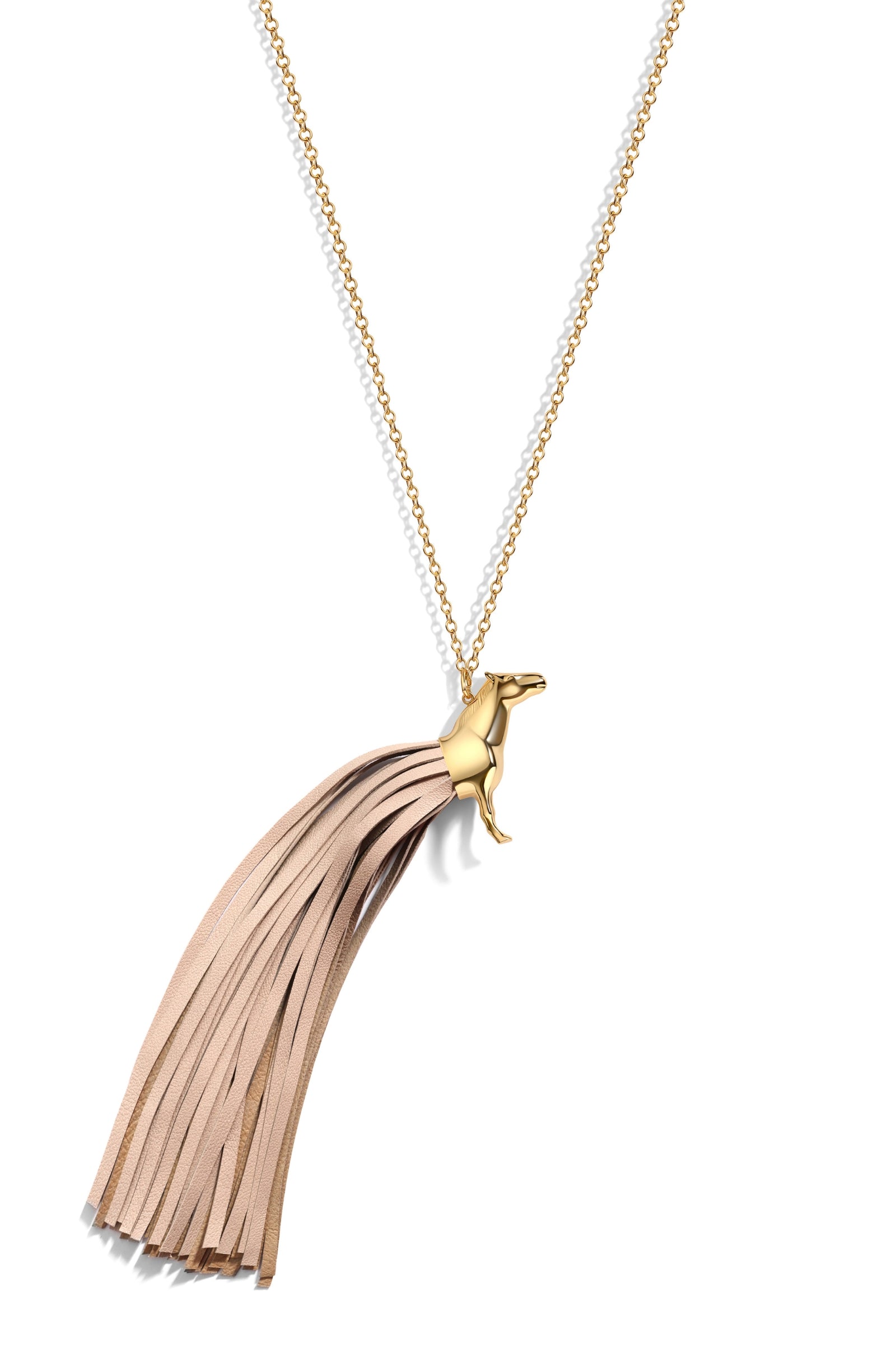 Spirit Gold-Plated Pendant with Ivory Leather-Fringed Tail