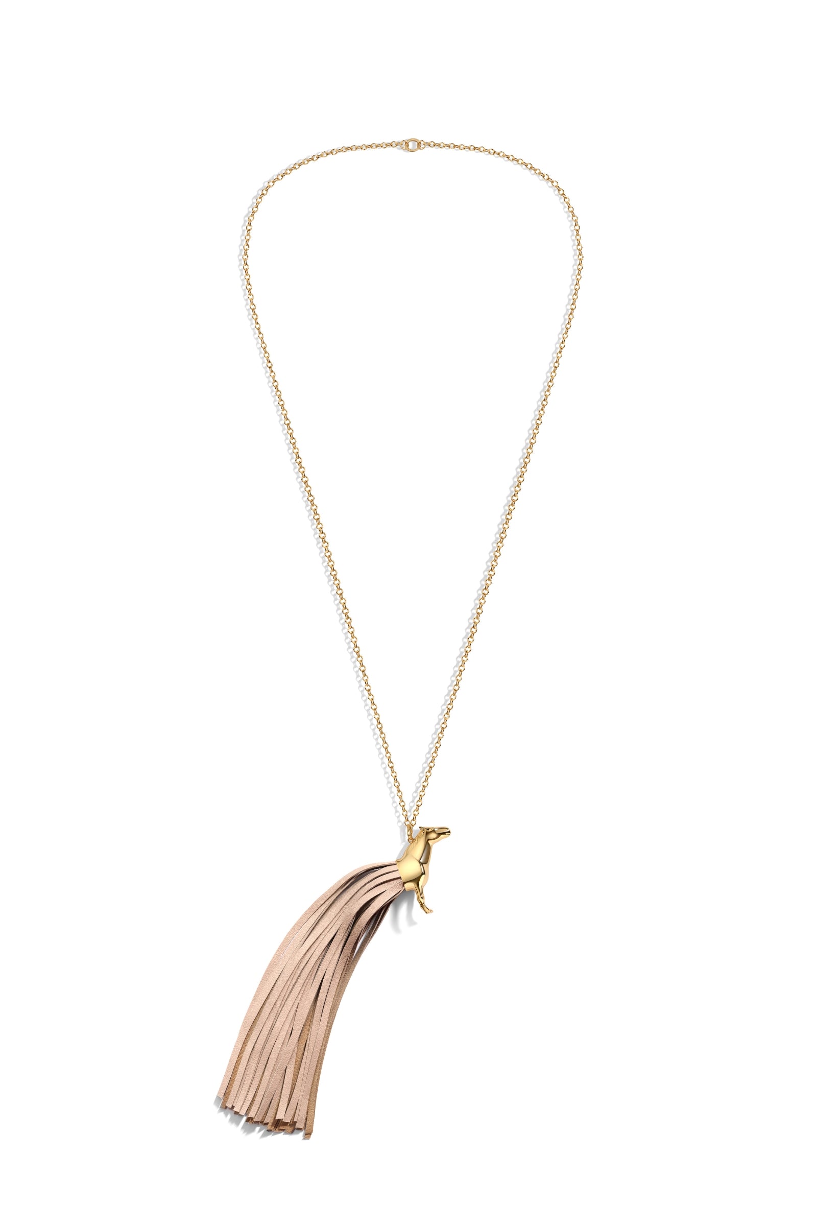 Spirit Gold-Plated Pendant with Ivory Leather-Fringed Tail
