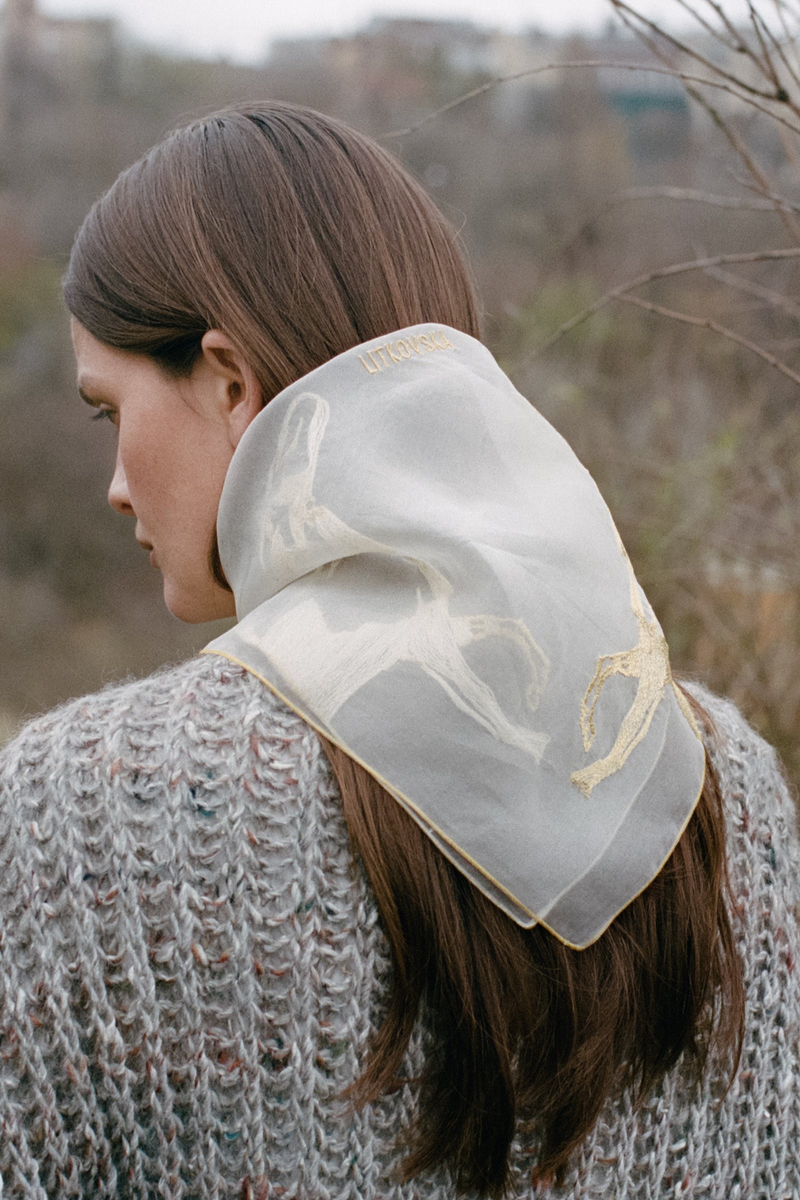 Spirit Silk Scarf with Embroidery