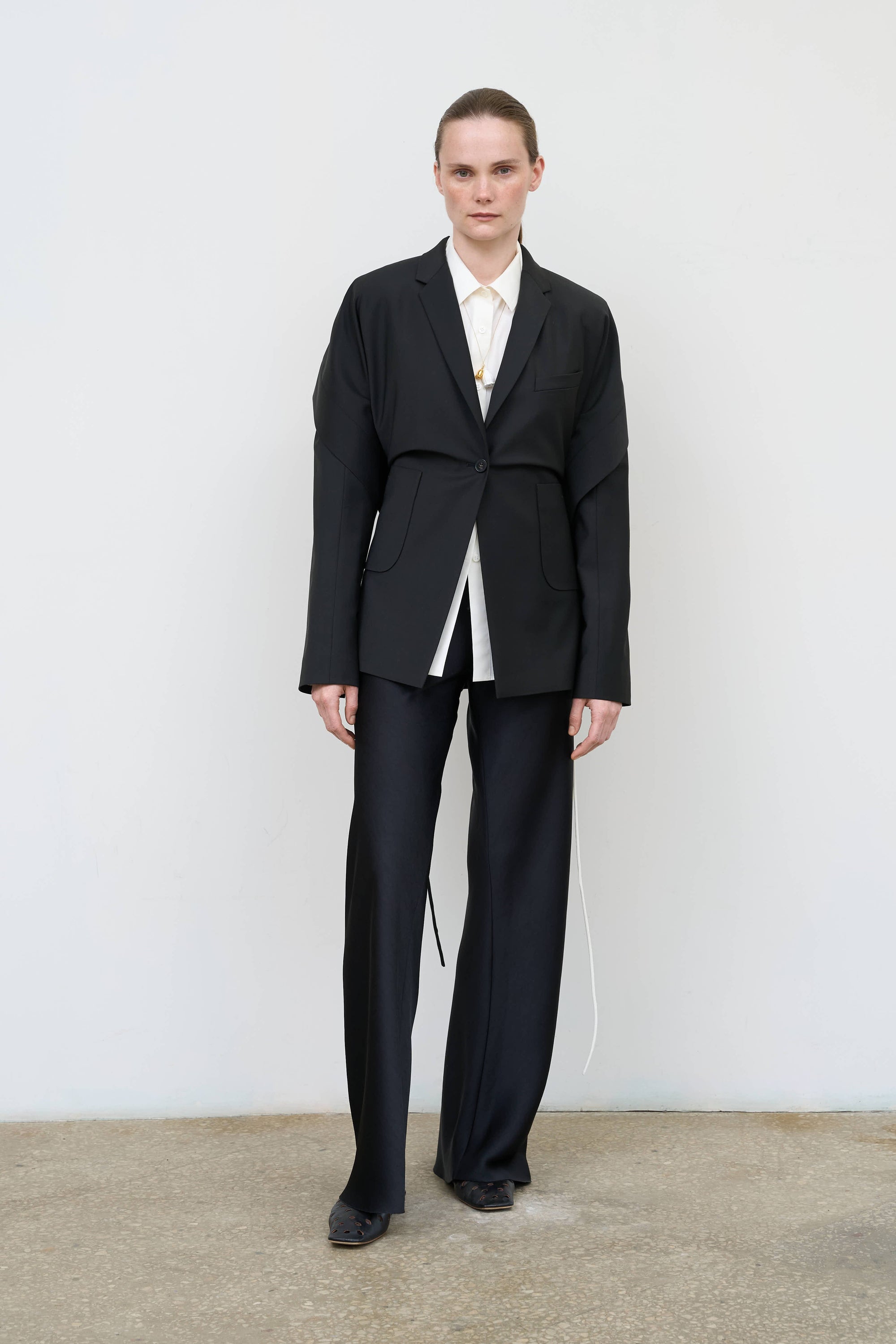 Tailored Jacket with Capelet Overlay in Black