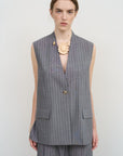 PINSTRIPED VEST WITH CHIFFON BACK