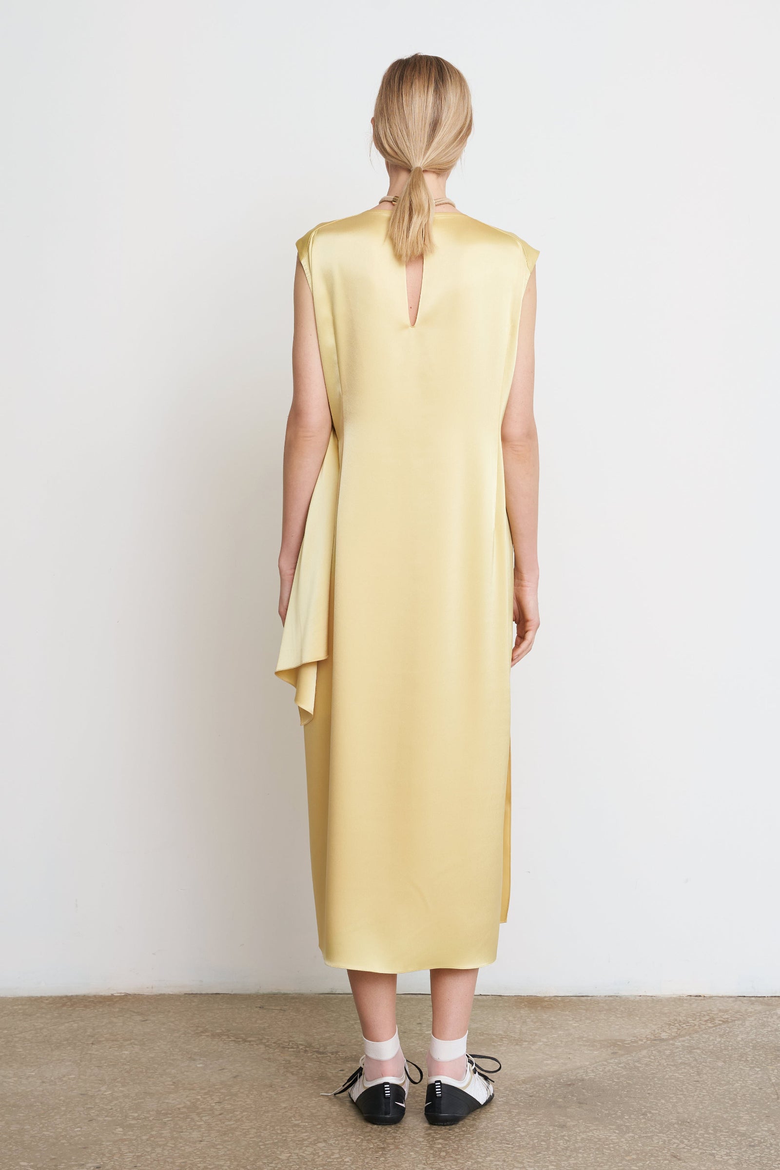 WAIST TWISTED SATIN DRESS YELLOW