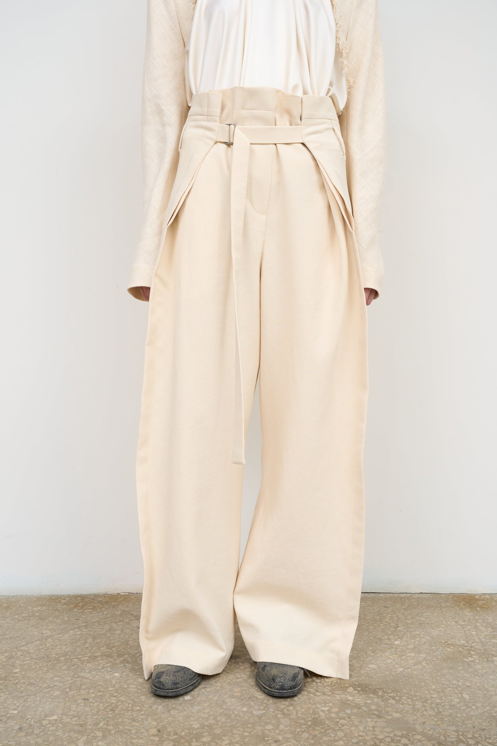 WIDE COTTON PANTS WITH ADJUSTIBLE WAIST Ivory 1