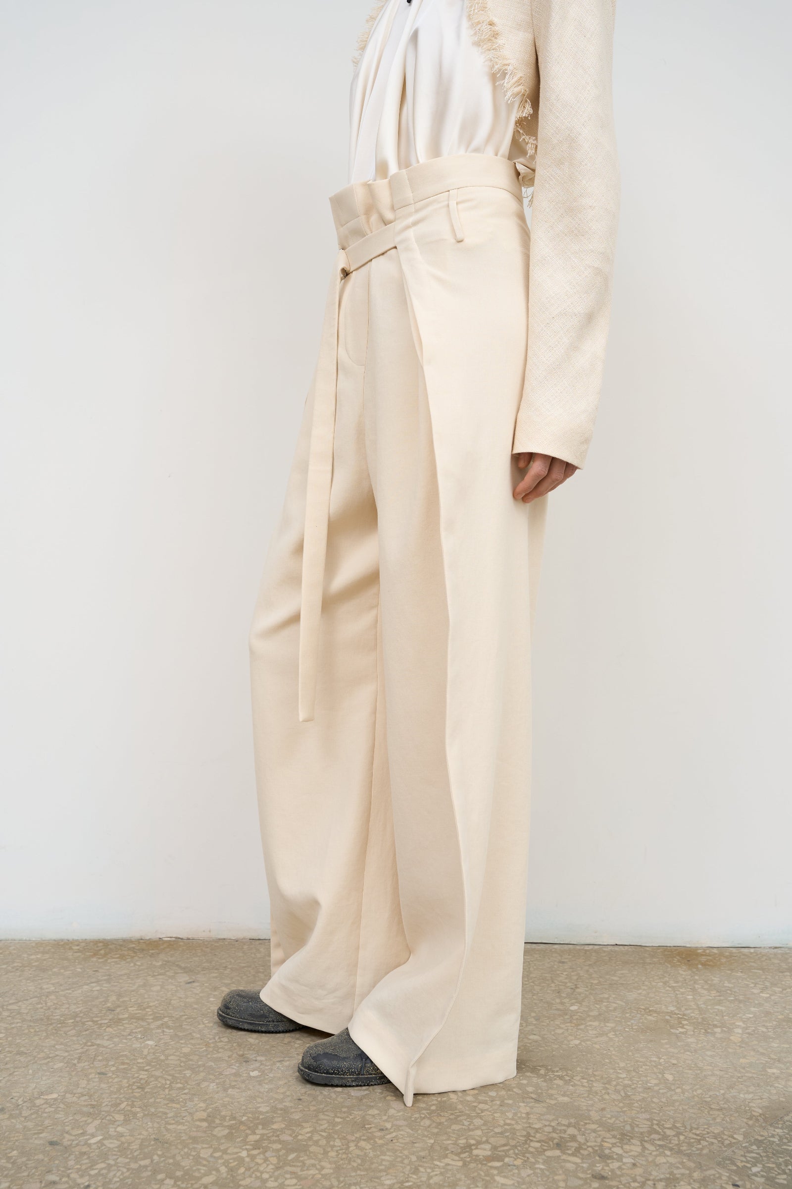 WIDE COTTON PANTS WITH ADJUSTIBLE WAIST Ivory 2