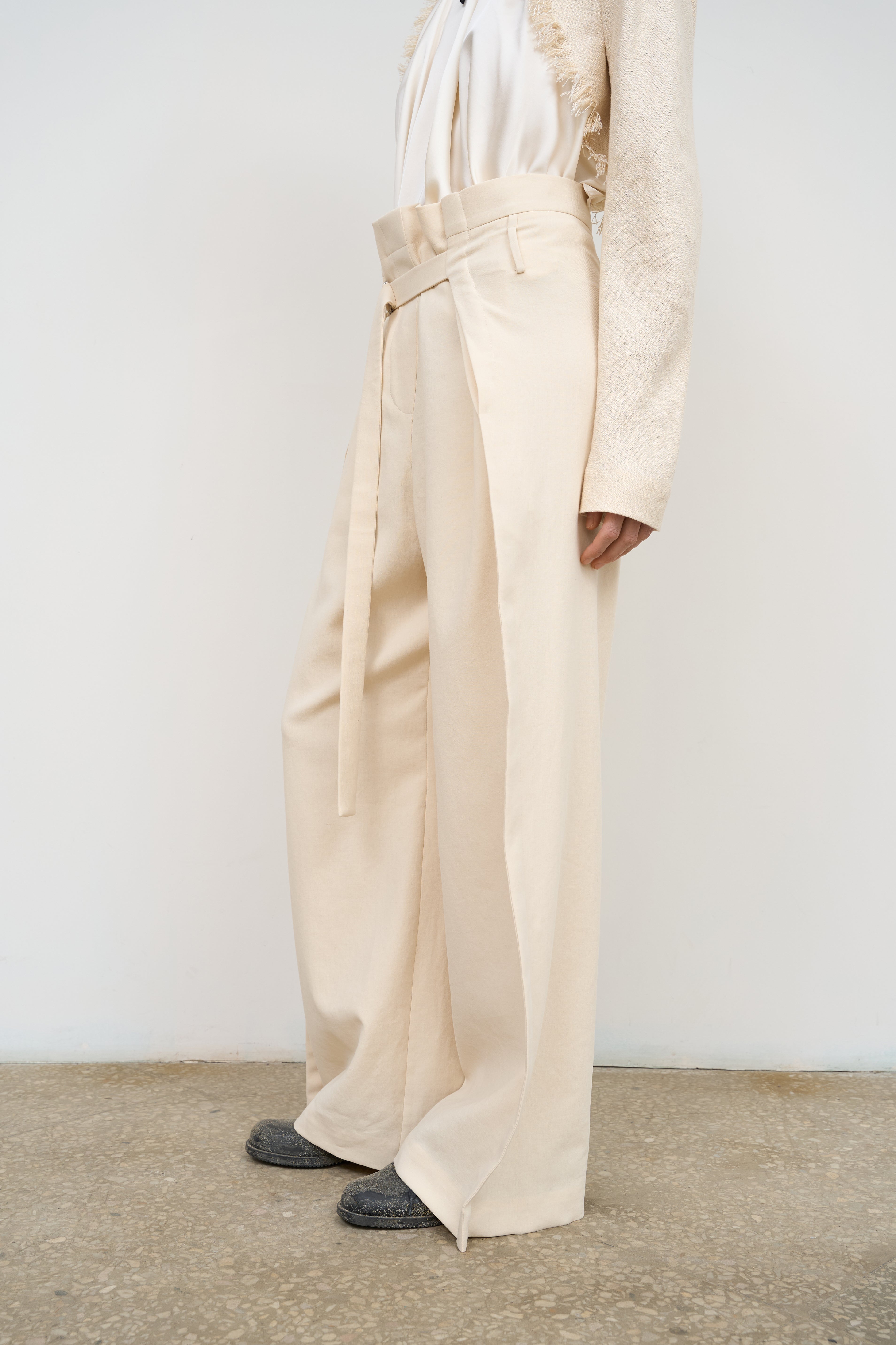 WIDE COTTON PANTS WITH ADJUSTIBLE WAIST Ivory 2