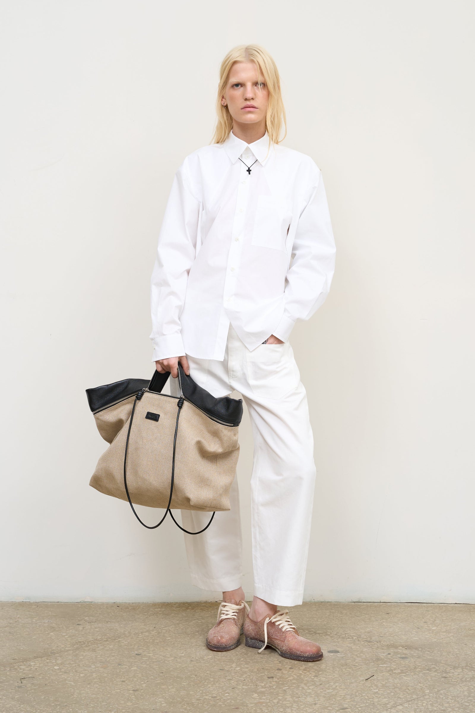 WIDE TAPERED LEG PATCHWORK PANTS