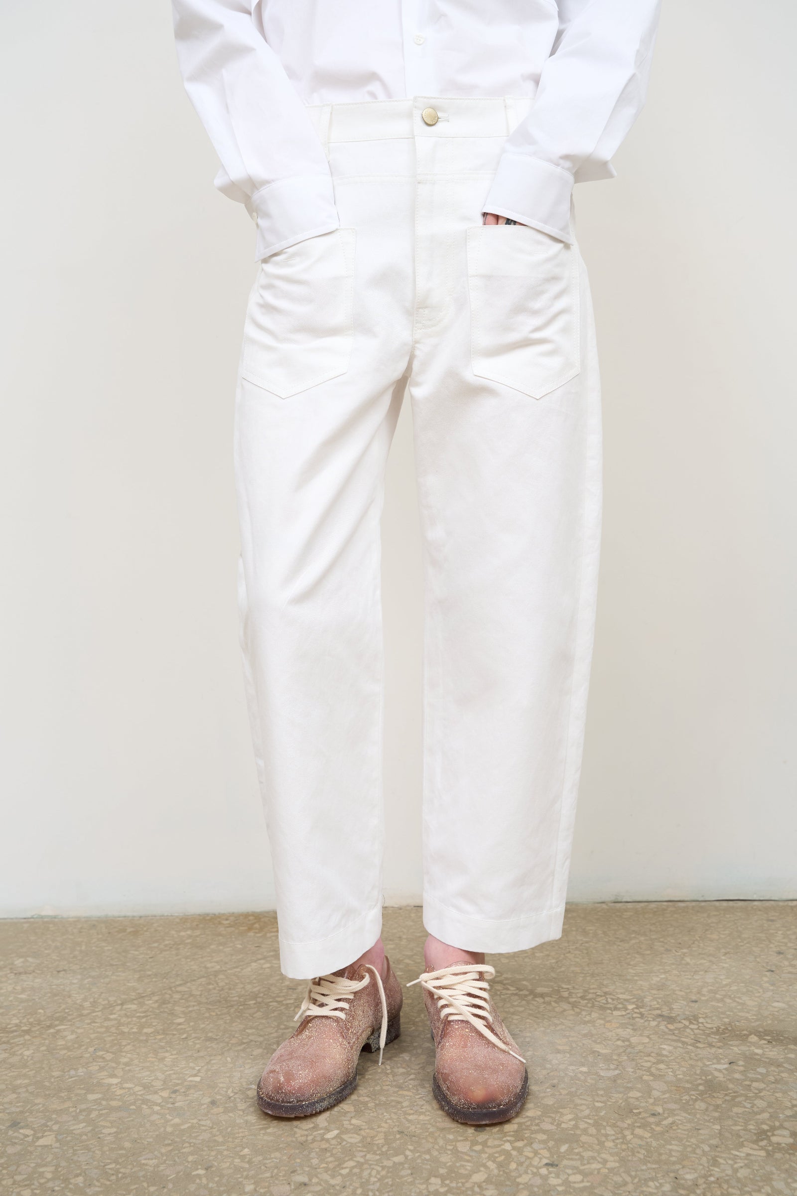 WIDE TAPERED LEG PATCHWORK PANTS