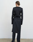 WOOL-BLEND PANTS WITH WRAP SKIRT OVERLAY