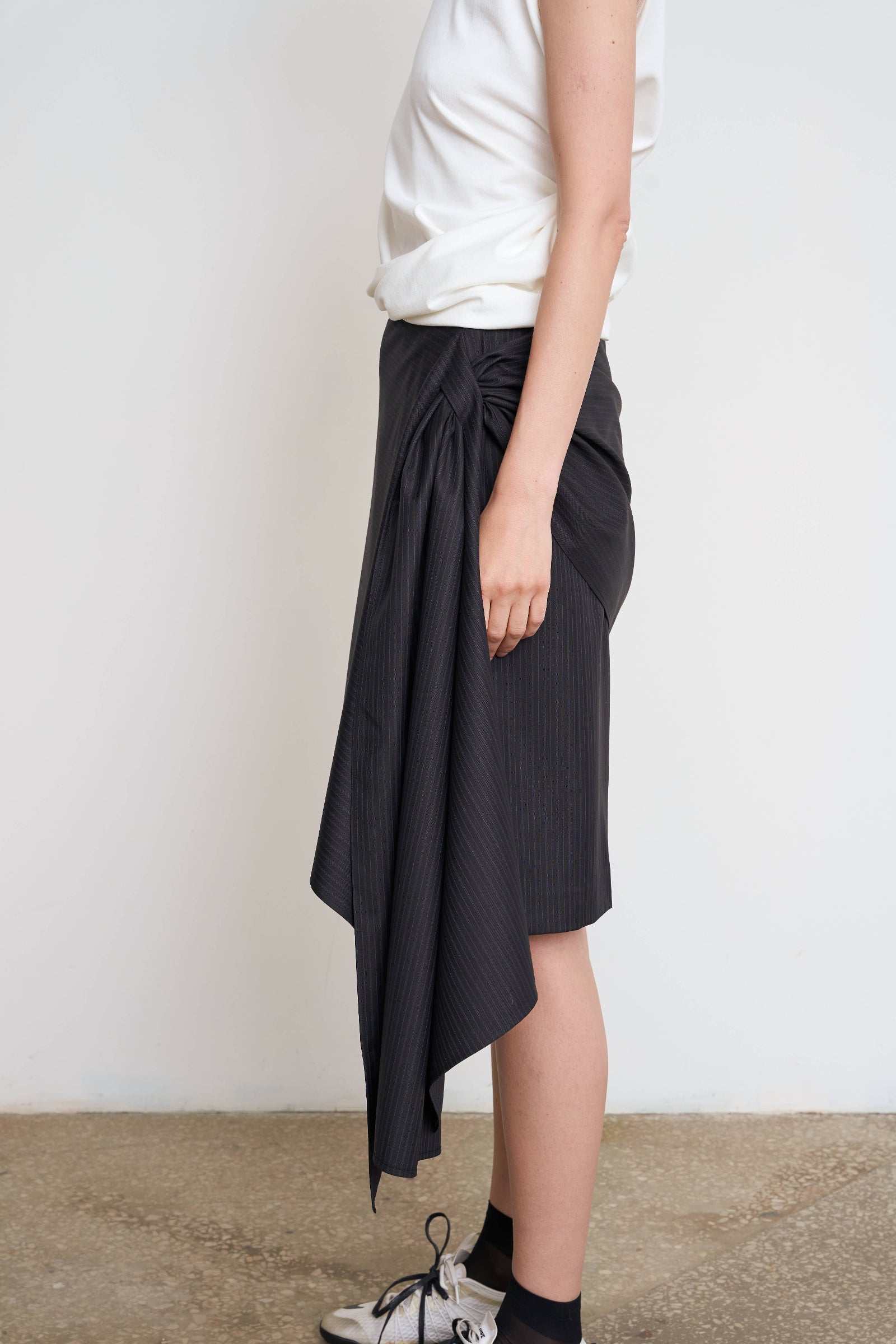 WOOL BLEND PINSTRIPE LAYARED SHORTS