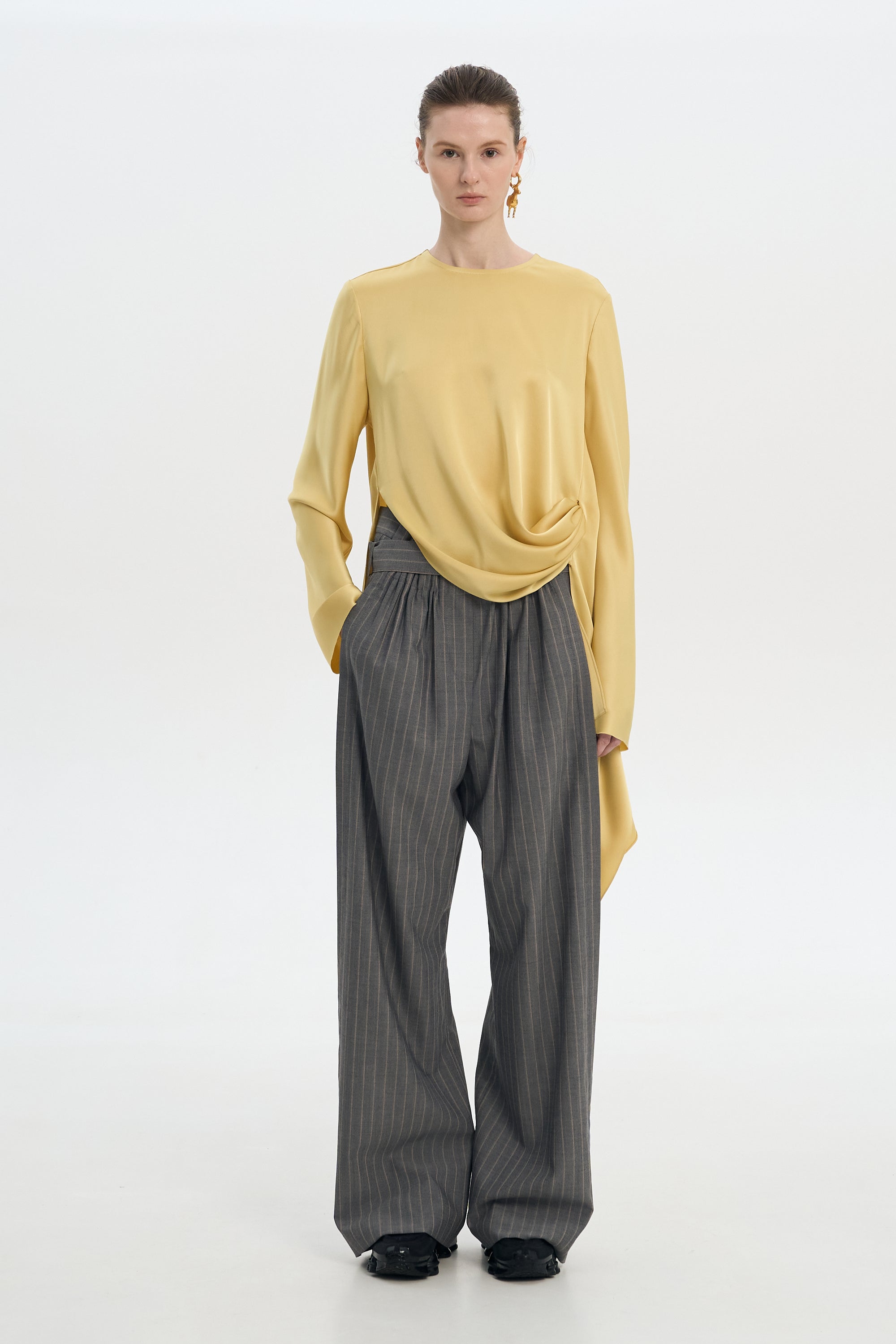 Waist Twisted Satin Blouse – Yellow 2