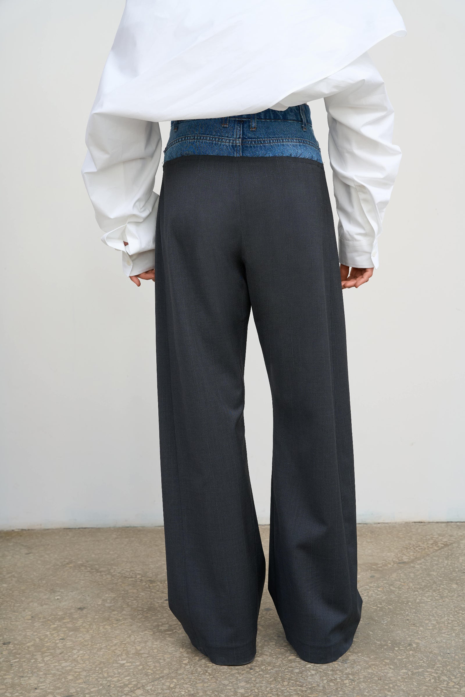Wide Leg Pants With Denim Panel