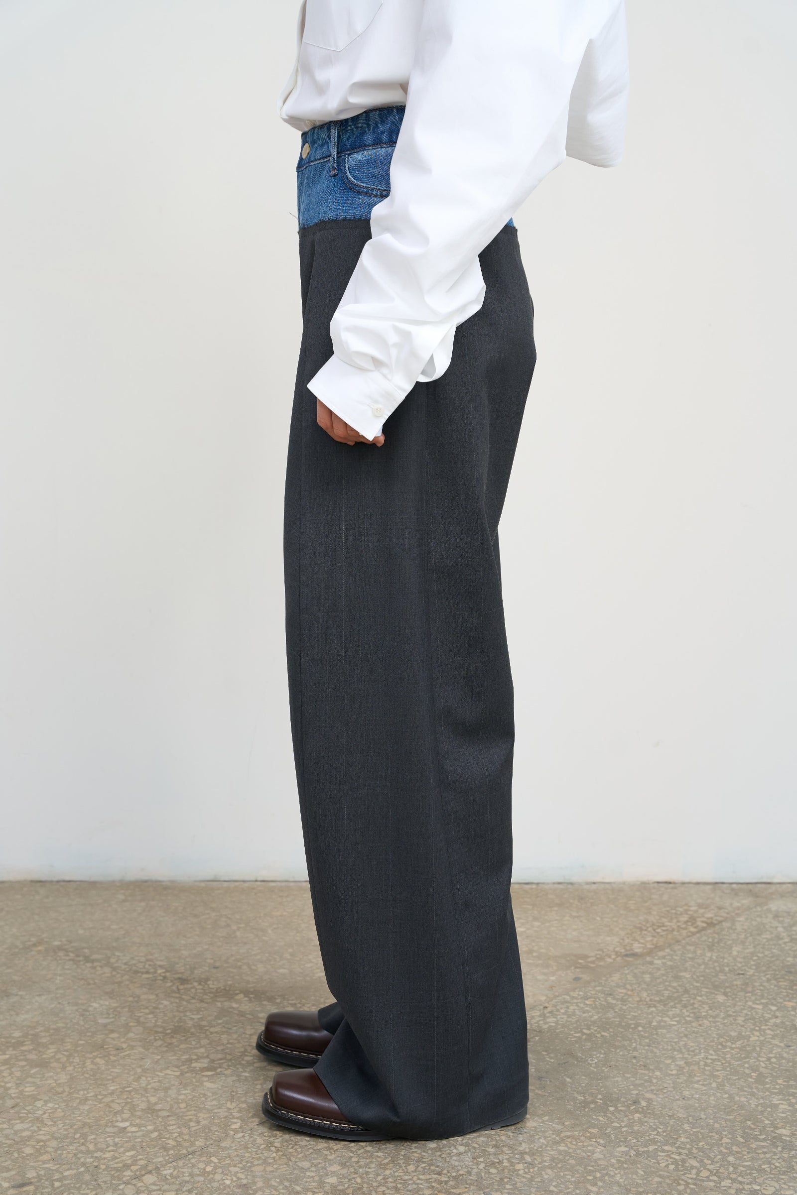 Wide Leg Pants With Denim Panel