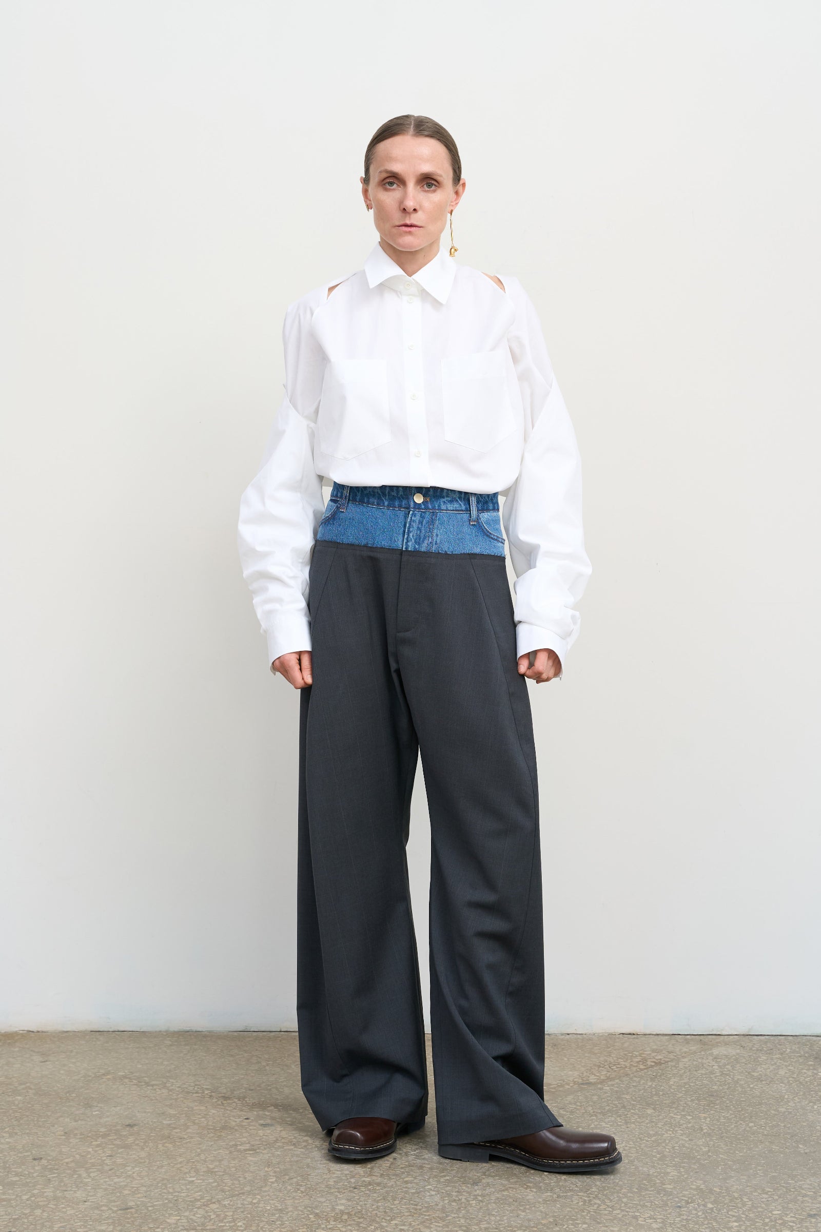 Wide Leg Pants With Denim Panel
