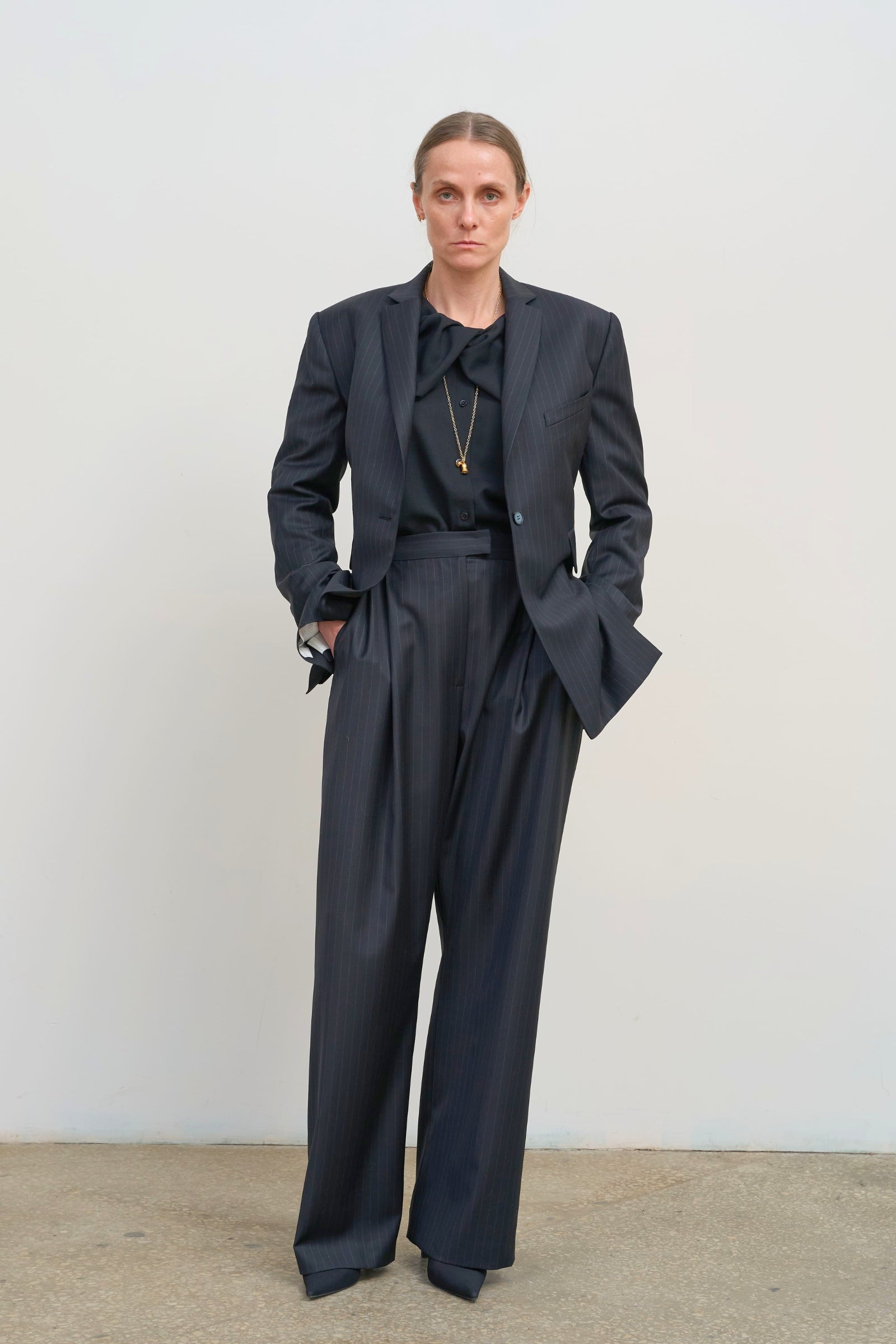 Wide Leg Trousers With Adjustable Waist in Black 