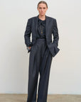 Wide Leg Trousers With Adjustable Waist in Black 