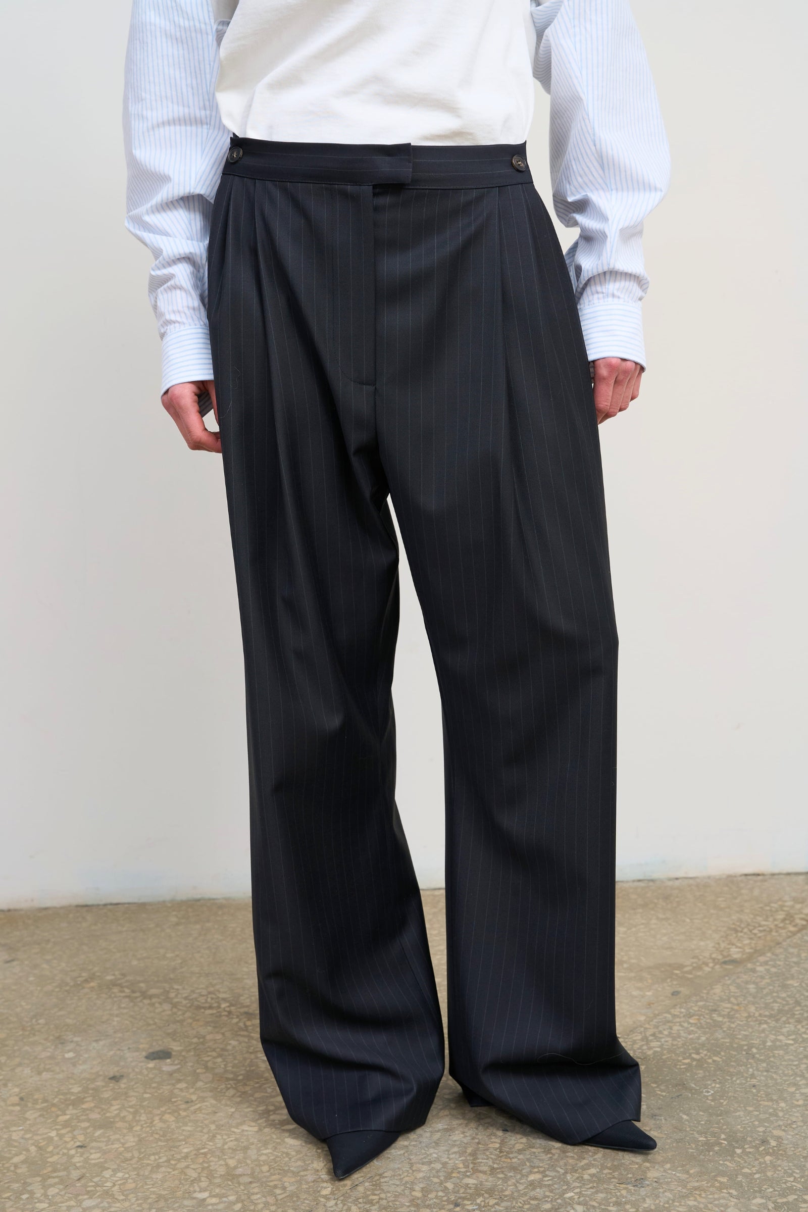 Wide Leg Trousers With Adjustable Waist Black