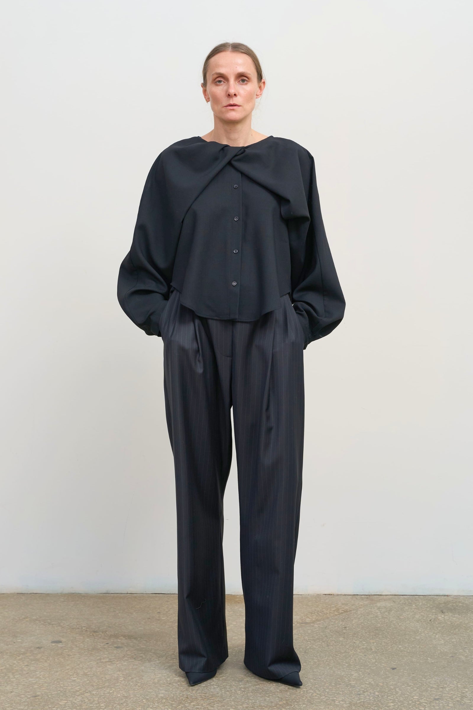 Wide Leg Trousers With Adjustable Waist in Black 