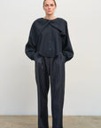 Wide Leg Trousers With Adjustable Waist in Black 