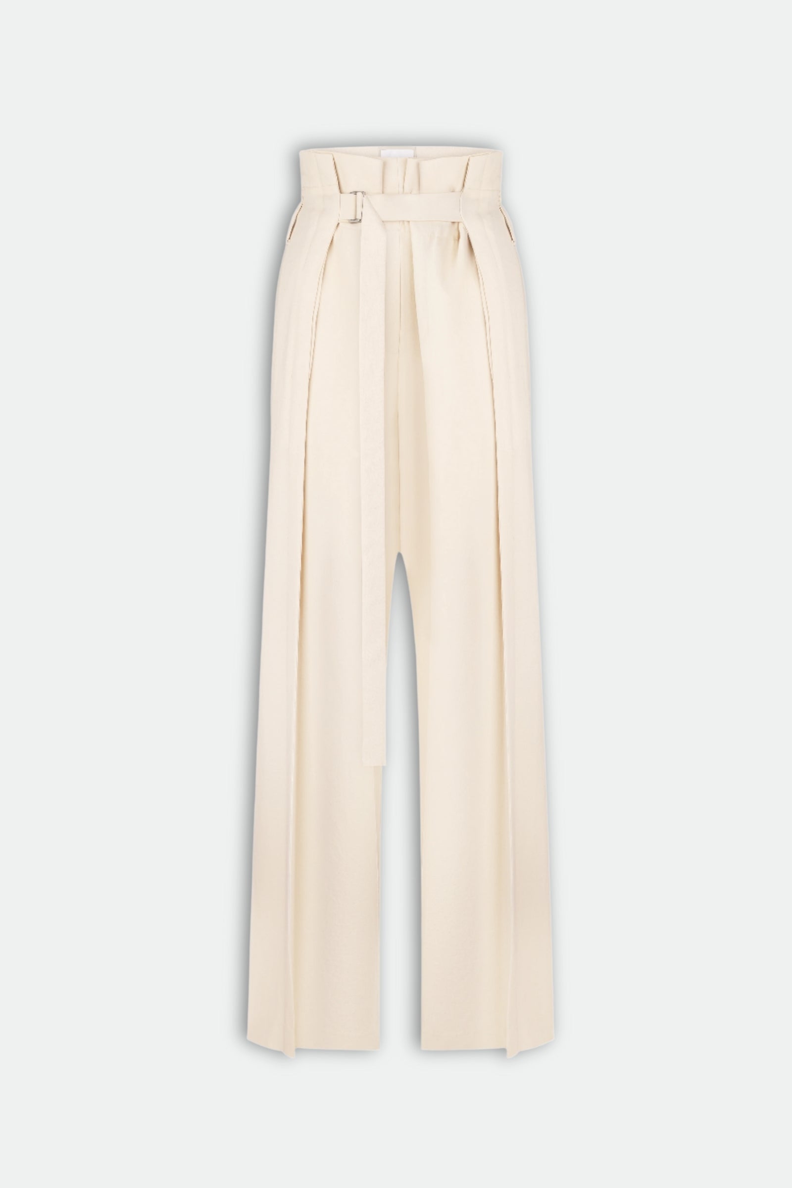 Wide cotton pants with adjustable waist ivory color 3