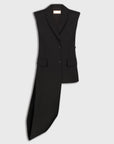 Wool Blend Deconstructed Vest with Scarf Detail in Black