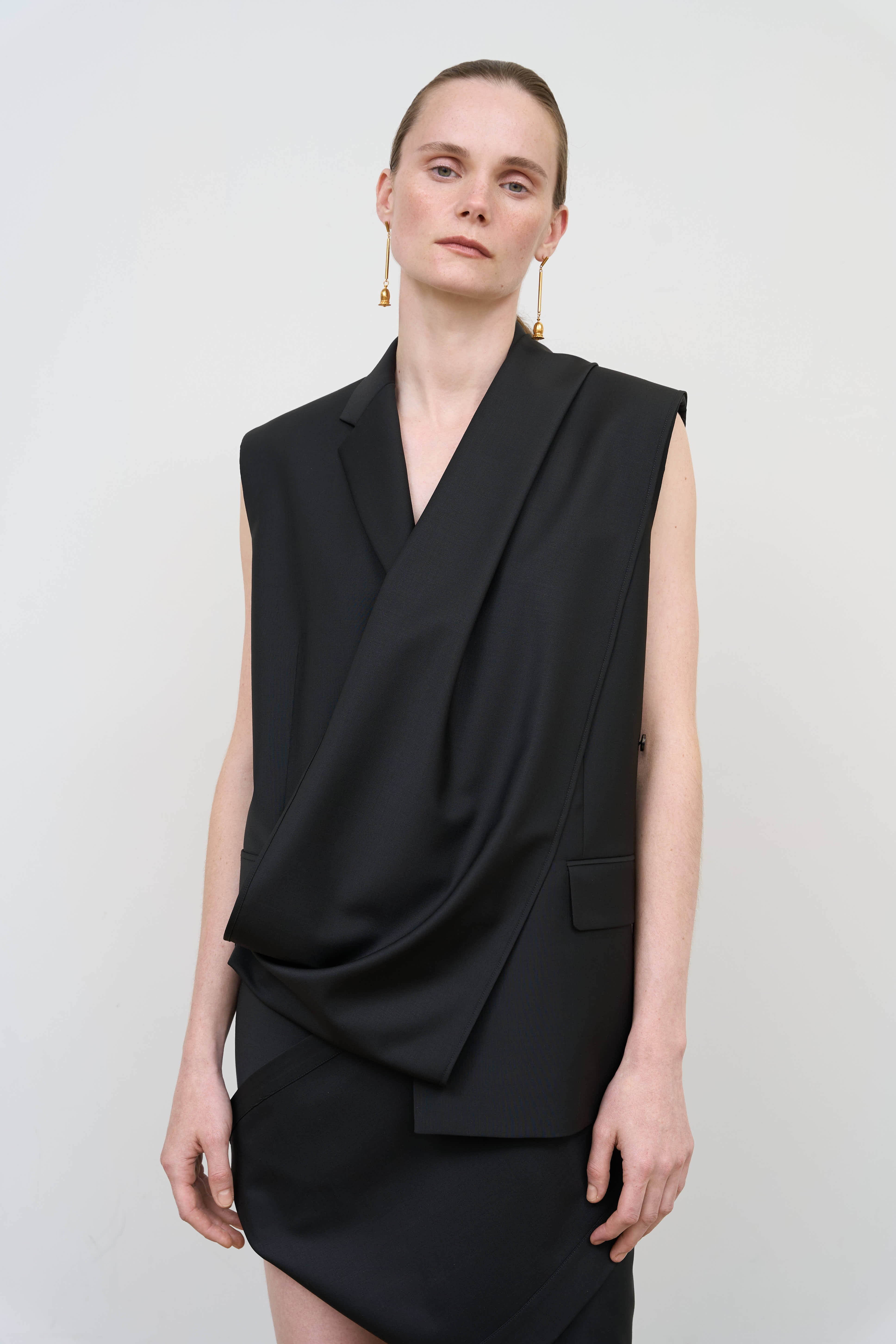 Wool Blend Deconstructed Vest with Scarf Detail | LITKOVSKA