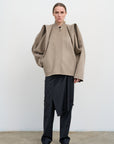 WOOL BOMBER WITH FLORAL SLEEVE ACCENTS