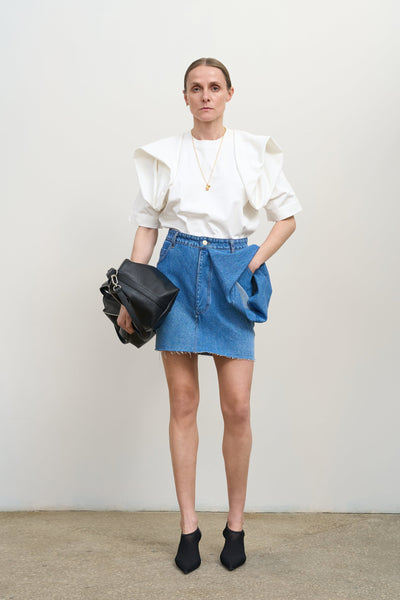 T-Shirt with Floral Details in White & Black | LITKOVSKA