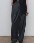PLEATED WOOL-BLEND WIDE-LEG PANTS