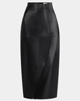 ASYMMETRIC LEATHER MIDI SKIRT