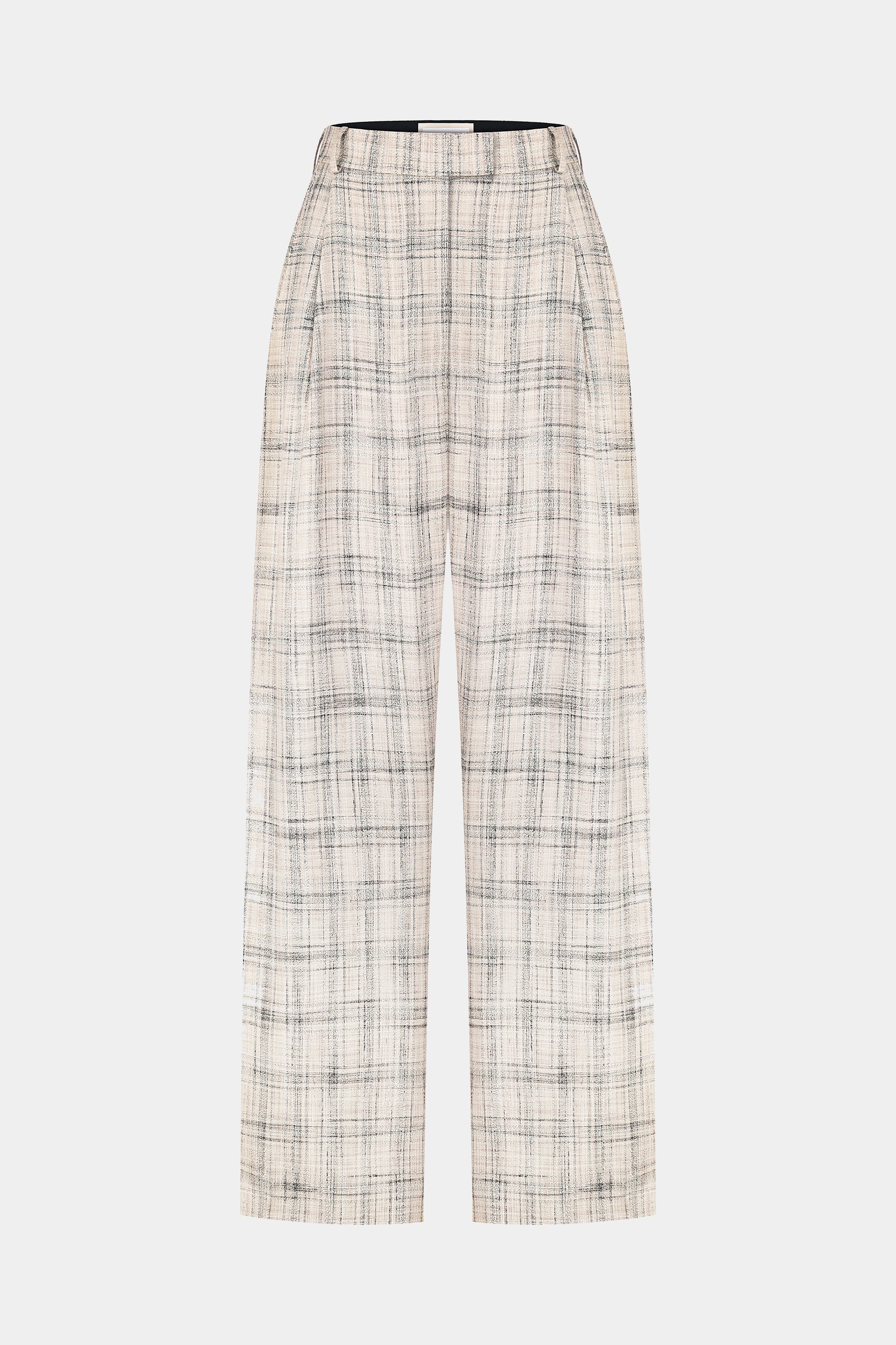 CHECKED PANTS WITH FRAYED-EDGE SIDE STRIPES