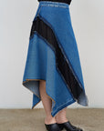ASYMMETRIC DENIM MAXI SKIRT