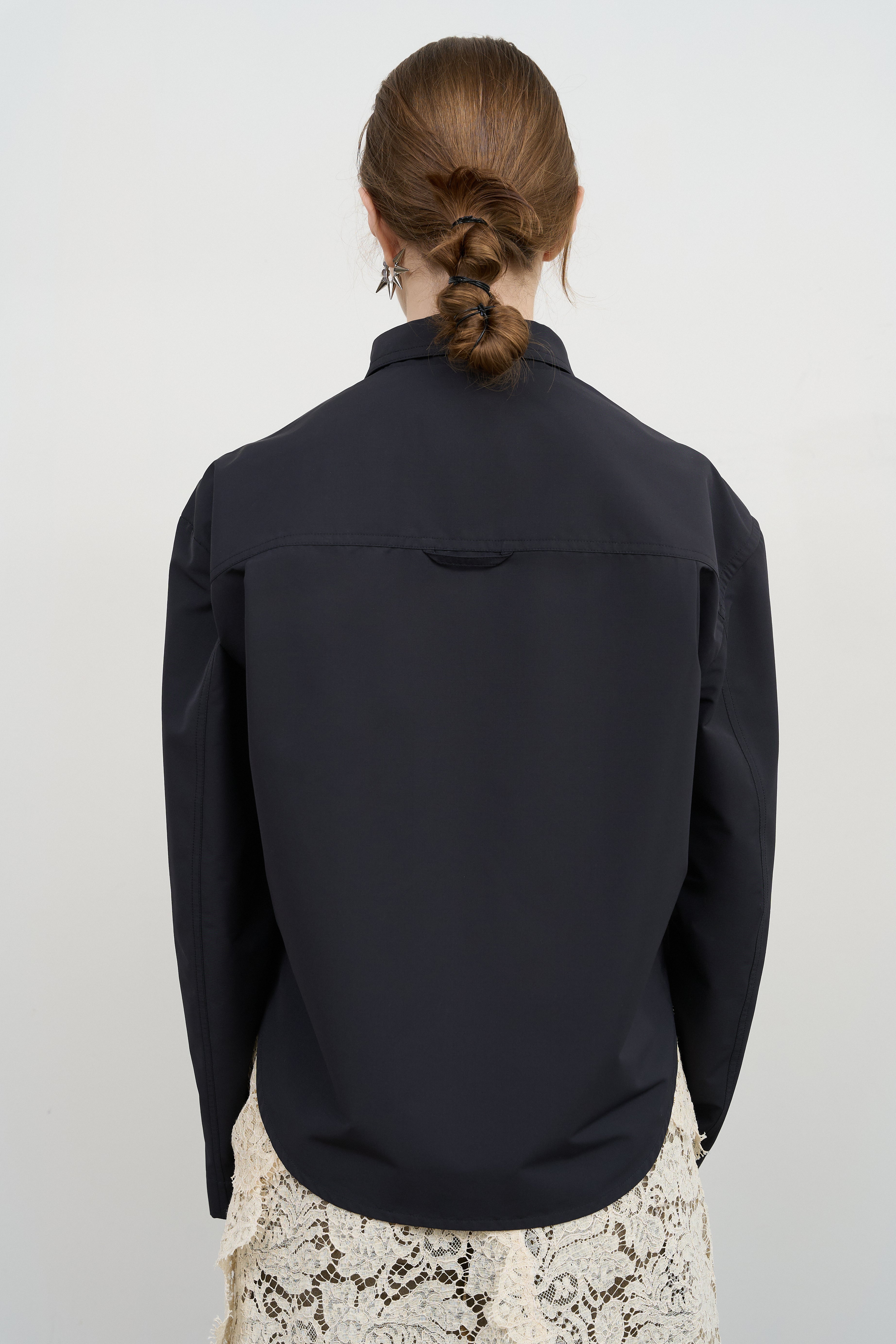 CROPPED WOOL BLEND JACKET WITH LACE PANELS – Litkovska