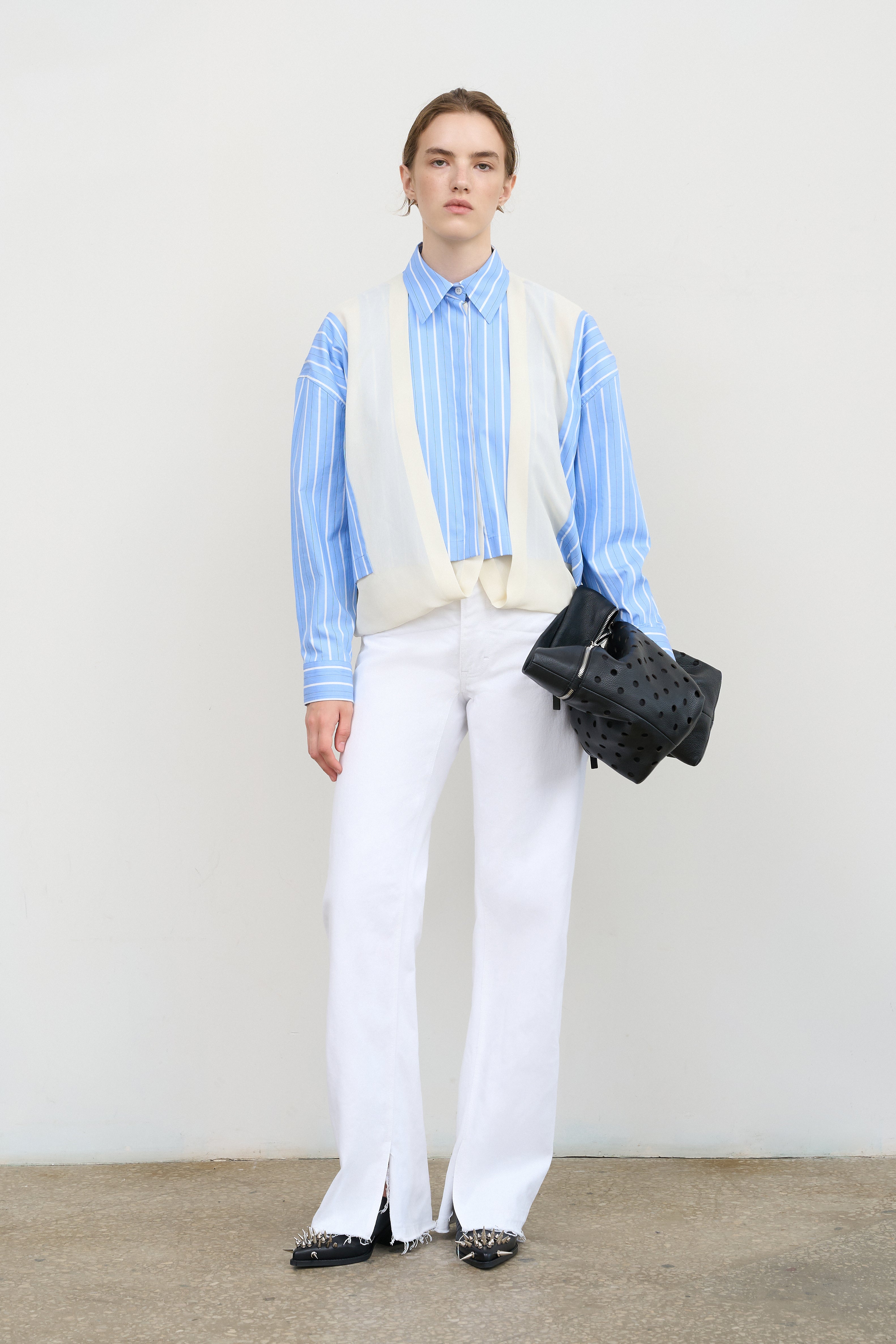 Litkovska / リトコフスカ | コットン チェック ストール シャツ | 34 | ブラック/ブルー/ホワイト | レディース Spring–Summer 2024 Collection | LITKOVSKA