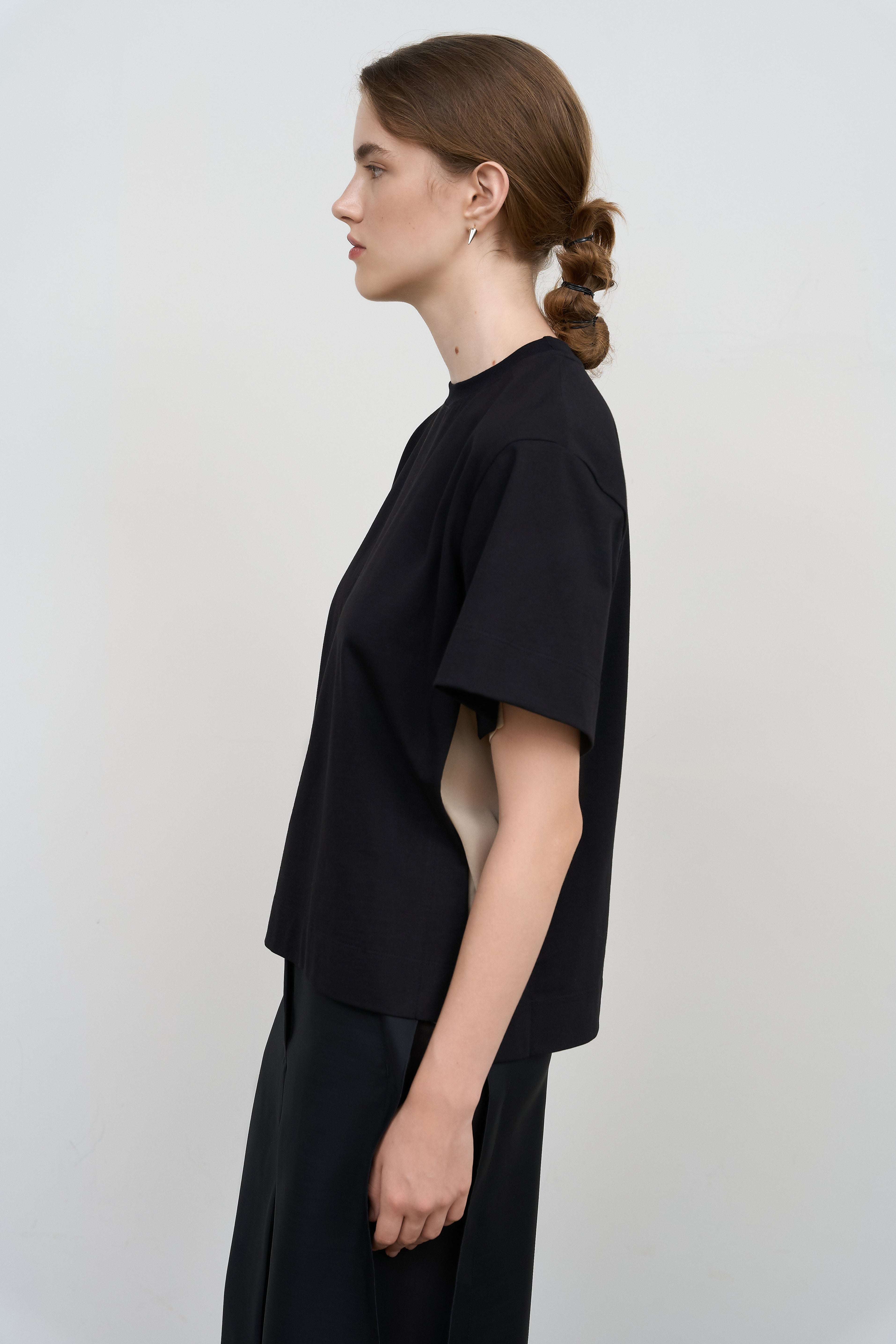COTTON T-SHIRT WITH SIDE CHIFFON STRIPES – Litkovska