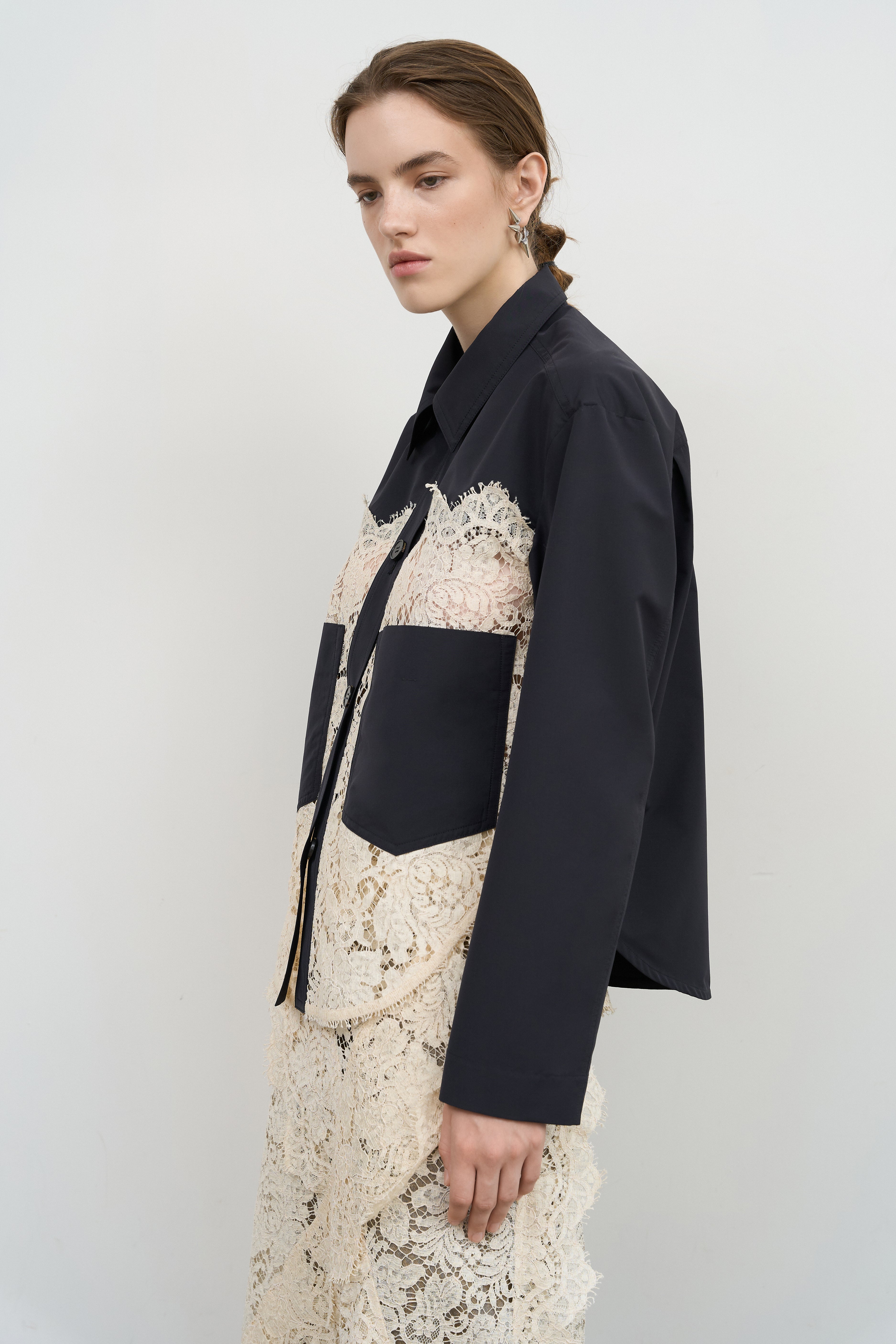 ジャケット・アウター urig LACE COLLAR LESS JACKET Amazon.com: Allegra K Women's Crop Jacket Stand Collar Zip Up Sexy