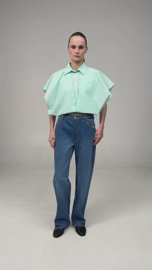 DECONSTRUCTED COTTON POPLIN SHIRT IN MINT